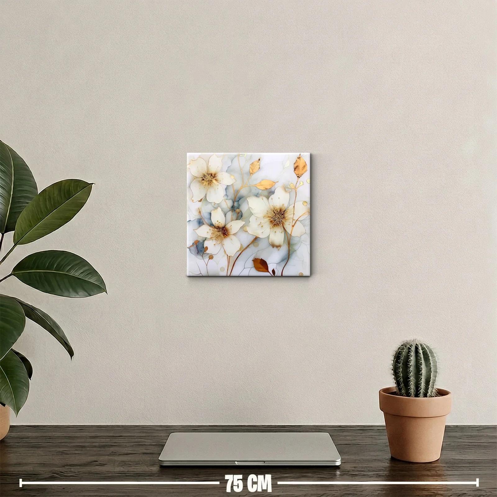 Cuadro floral con detalles dorados y tonos suaves — miniatura 2