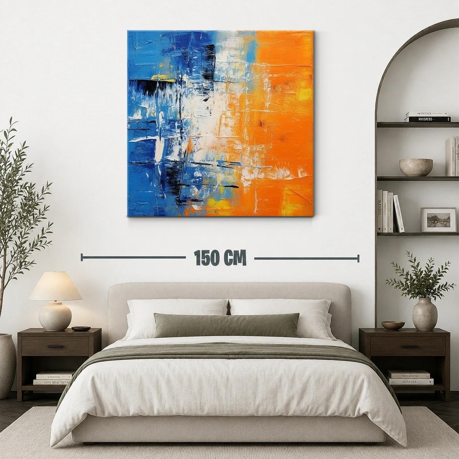 Cuadro abstracto vibrante con contrastes en azul y naranja — miniatura 3