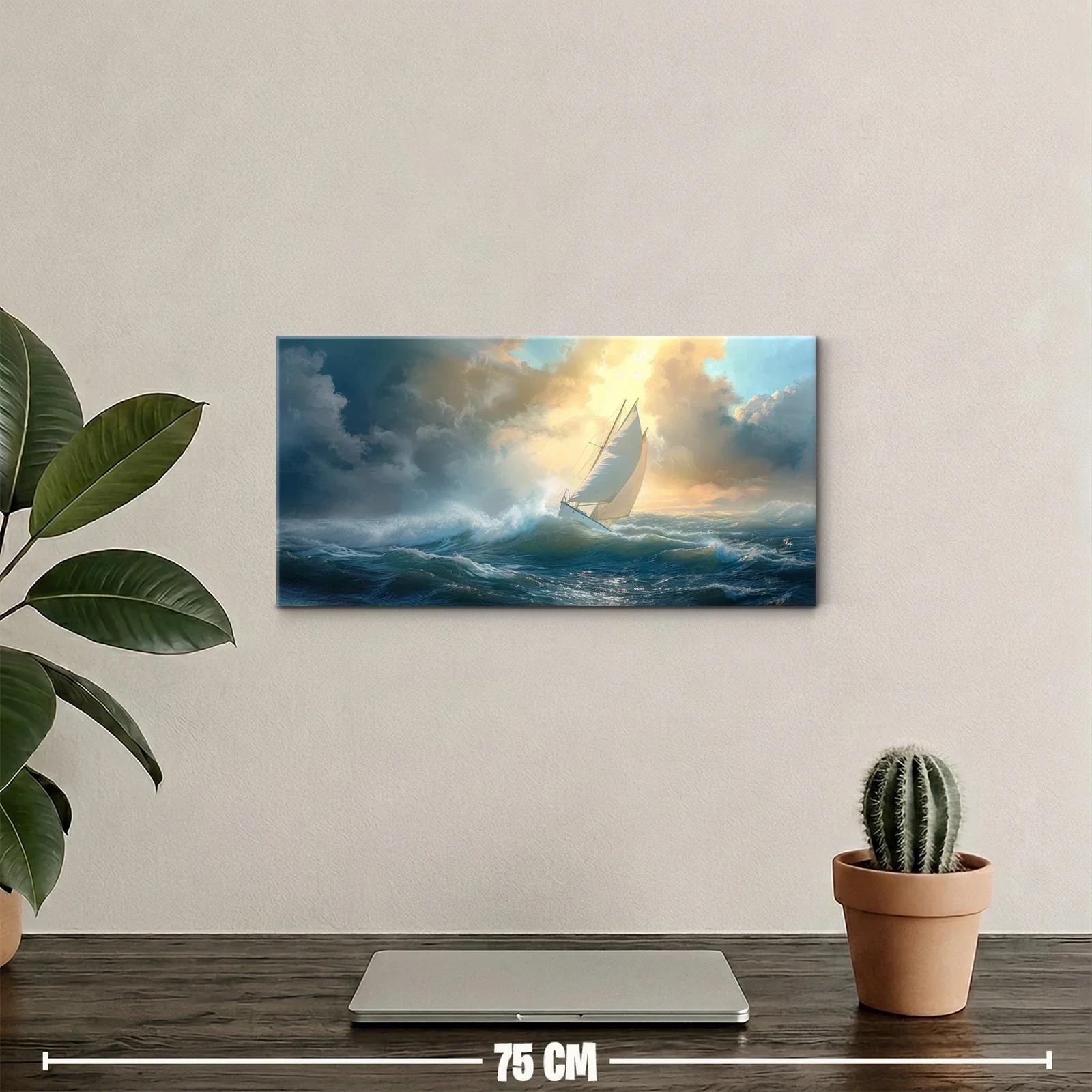 Cuadro velero de una sola vela con resplandor dorado — miniatura 2