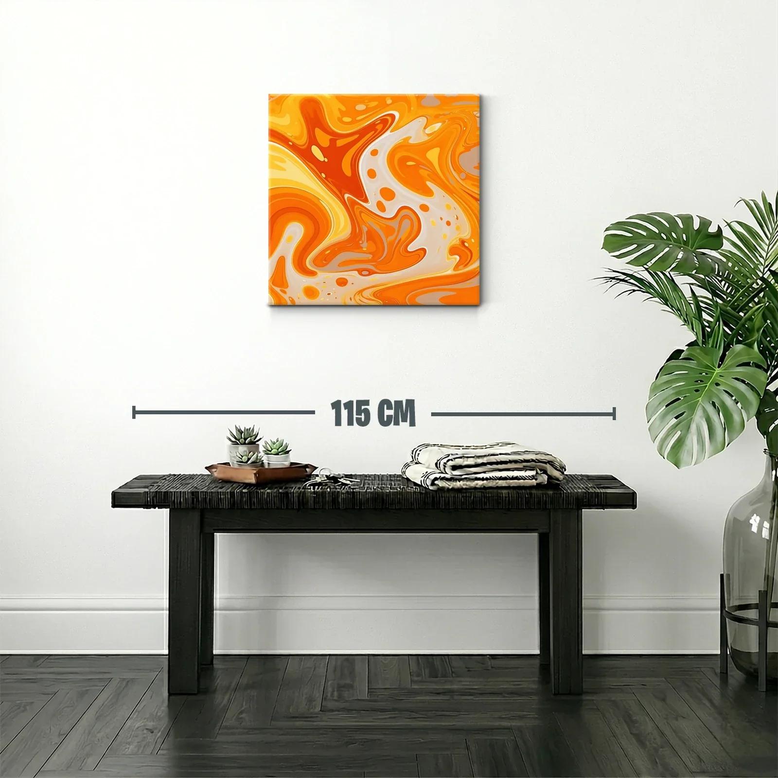 Cuadro abstracto con vibrantes formas en tonos naranjas y amarillos — miniatura 2