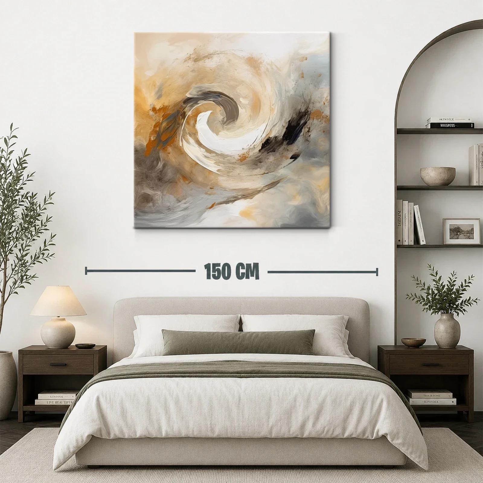 Cuadro abstracto en tonos tierra y gris con movimiento dinámico — miniatura 3
