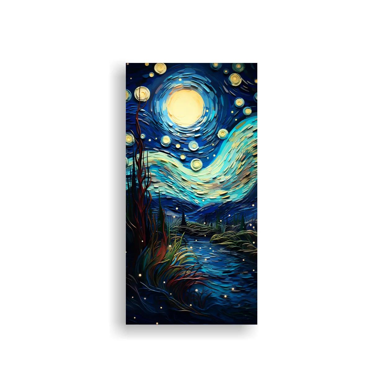 Cuadro luna llena sobre paisaje nocturno con remolinos azules — imagen principal