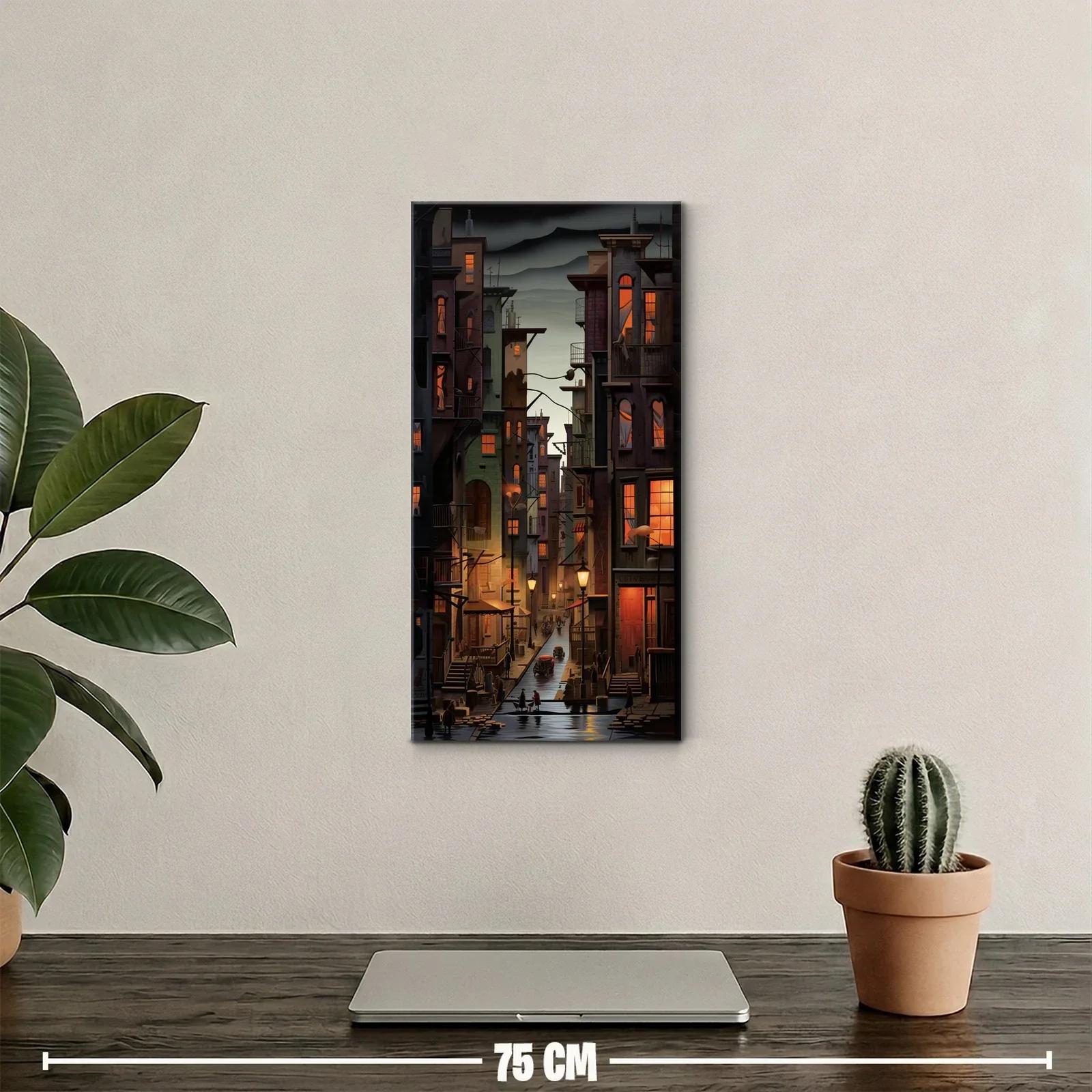 Cuadro callejón urbano con faroles y calle mojada — miniatura 2