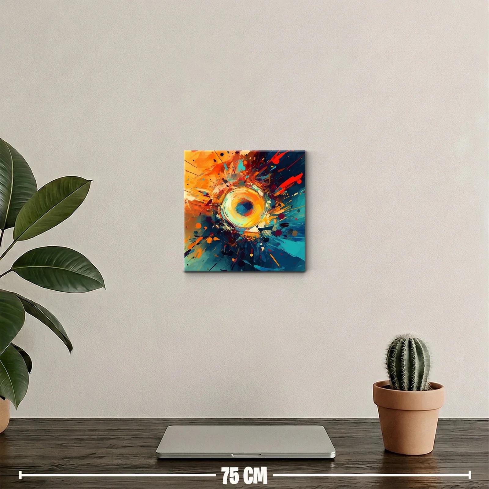 Cuadro abstracto con explosión vibrante de colores cálidos y fríos — miniatura 2
