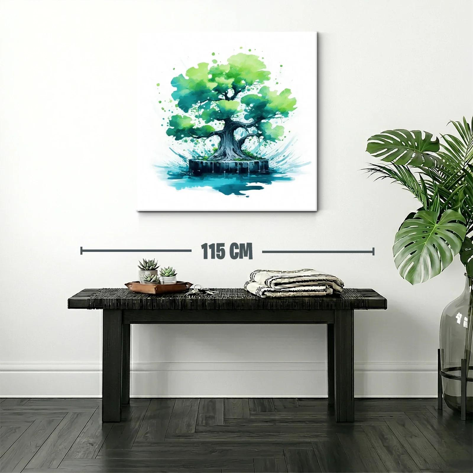 Cuadro árbol verde con efecto acuarela vibrante — miniatura 2