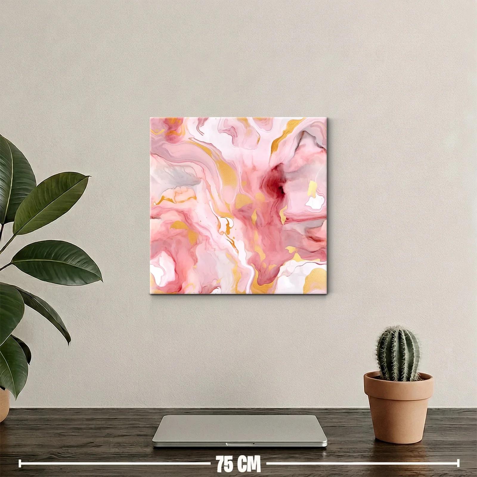 Cuadro abstracto con tonos rosas dorados y suaves detalles — miniatura 2