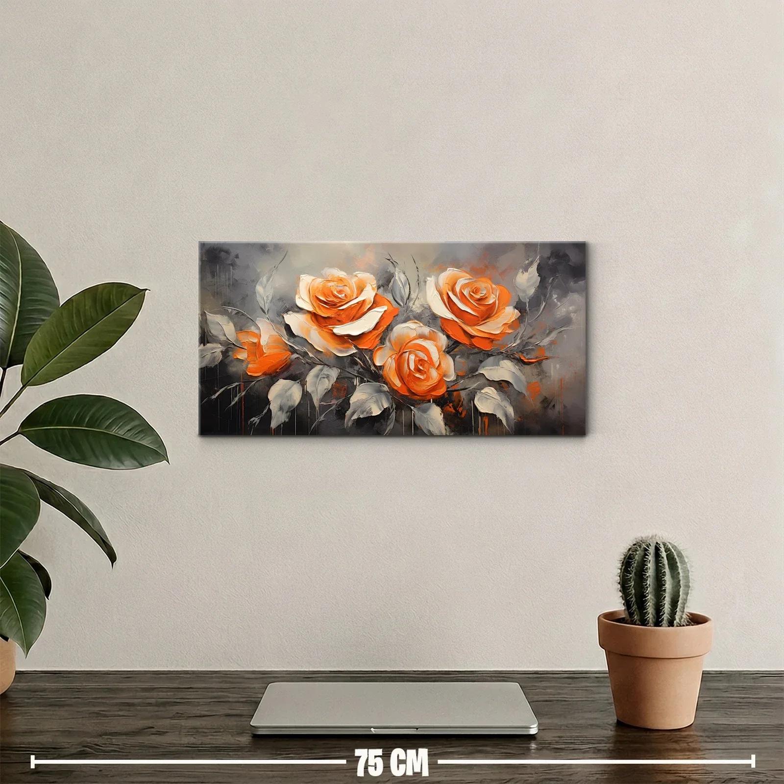 Cuadro rosas naranjas con hojas grises — miniatura 2