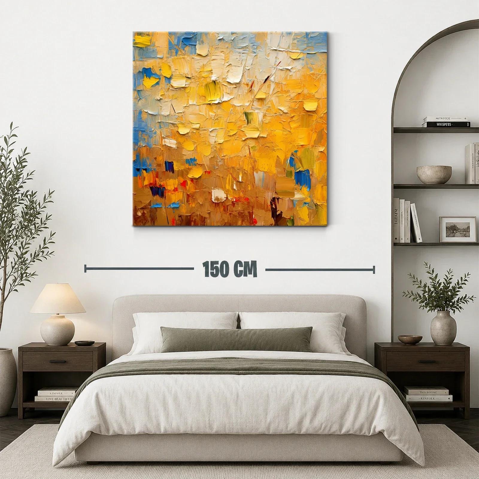 Cuadro abstracto en tonos cálidos con destellos azules — miniatura 3