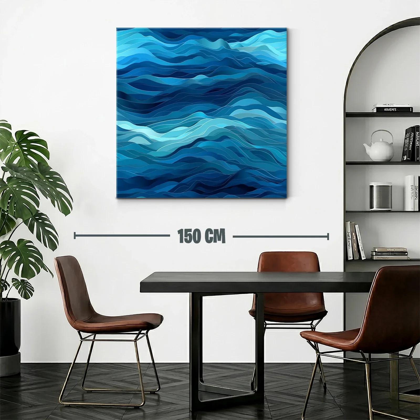 Cuadro abstracto de olas en tonos azules profundos — miniatura 2