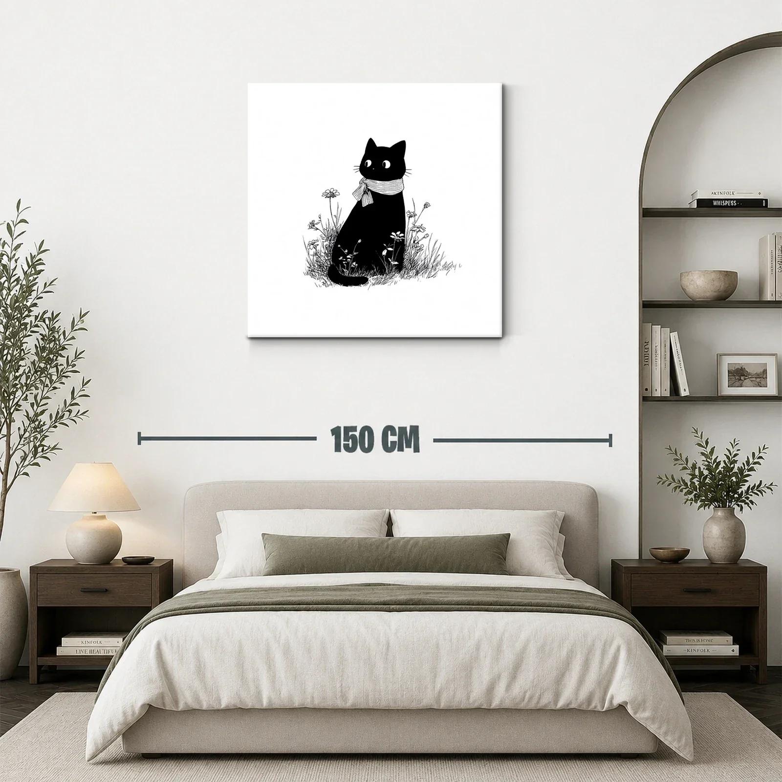 Gato negro con bufanda rodeado de flores silvestres — miniatura 3
