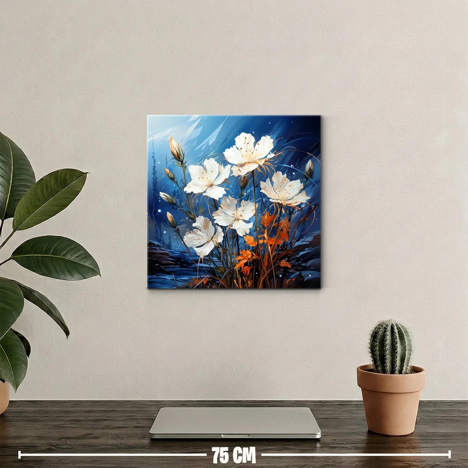 Flores blancas delicadas entre tonos azules y naranjas vibrantes — miniatura 2