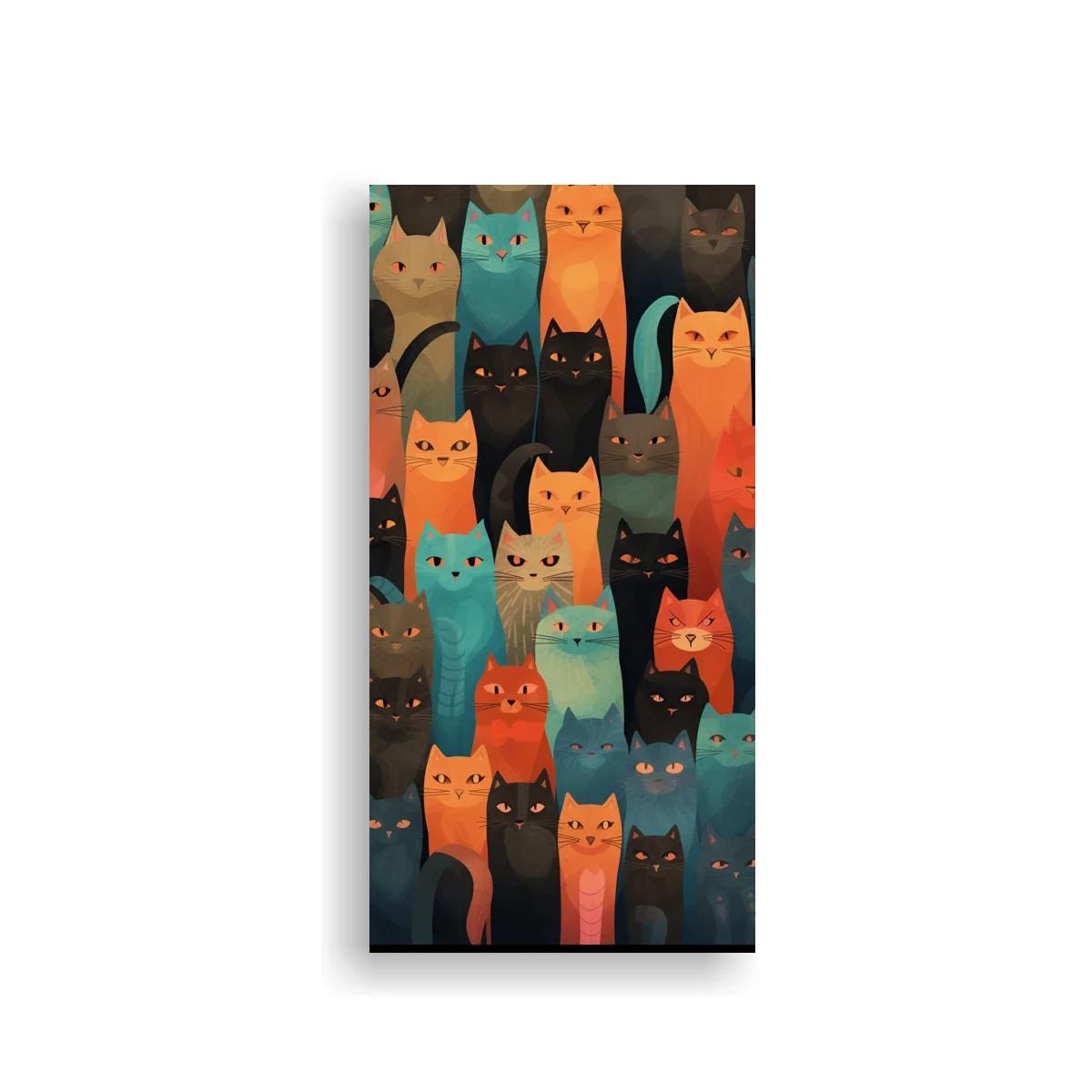 Cuadro grupo de gatos con cuerpos alargados y colores variados — imagen principal