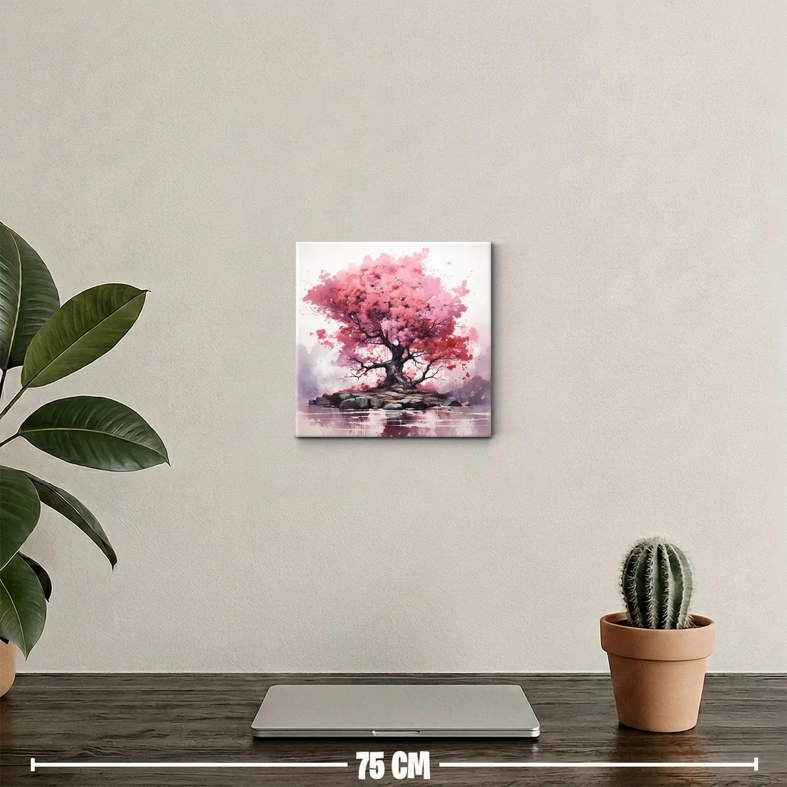 Árbol con Follaje Rosa en Isla Rocosa — miniatura 2