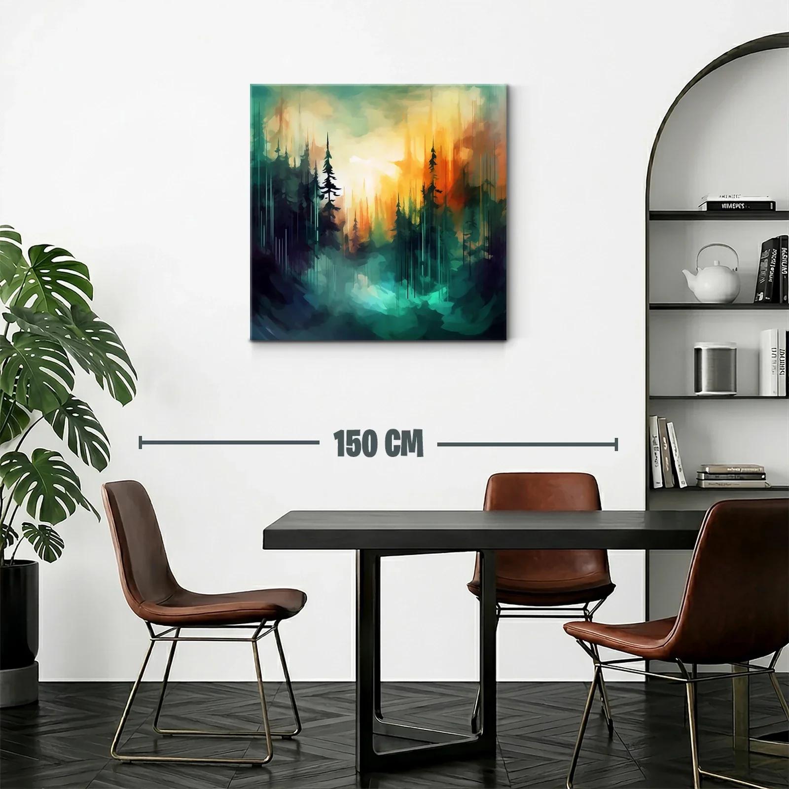Bosque abstracto al amanecer con luces vibrantes y contraste — miniatura 2