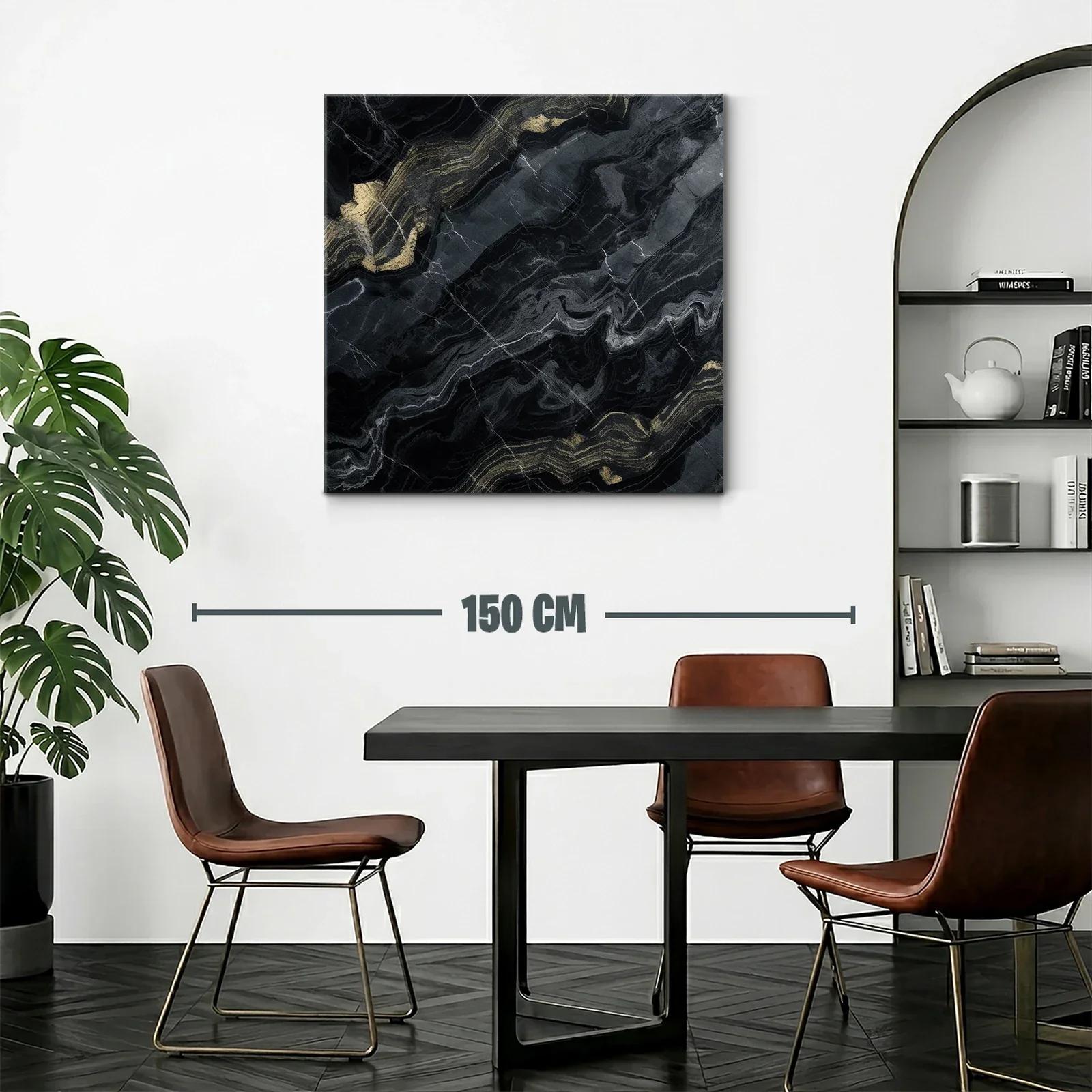 Cuadro abstracto con vetas doradas y fondo oscuro — miniatura 2