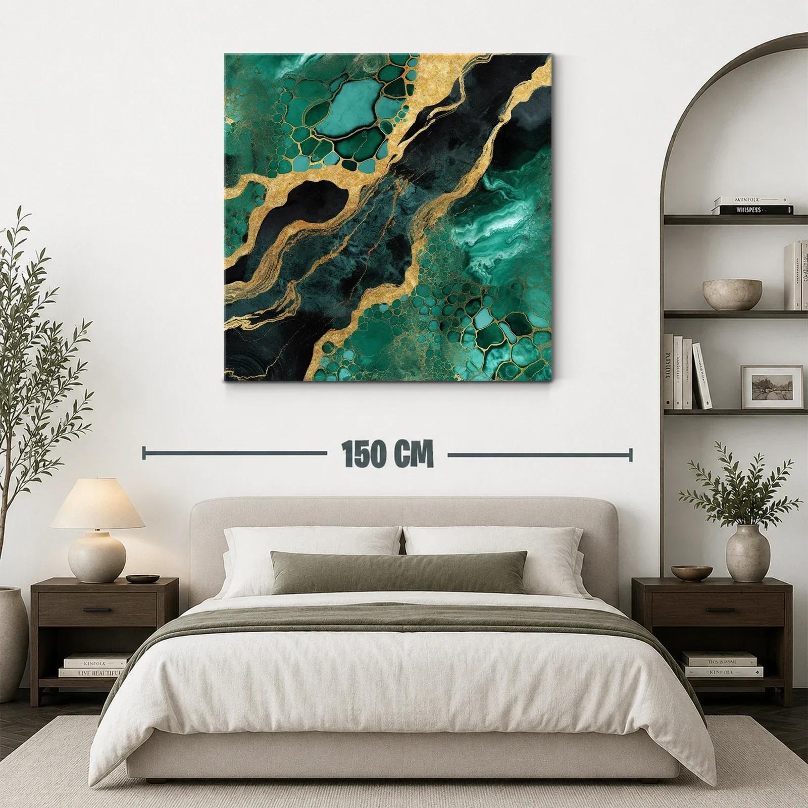 Cuadro abstracto en tonos verde esmeralda y dorado brillante — miniatura 3