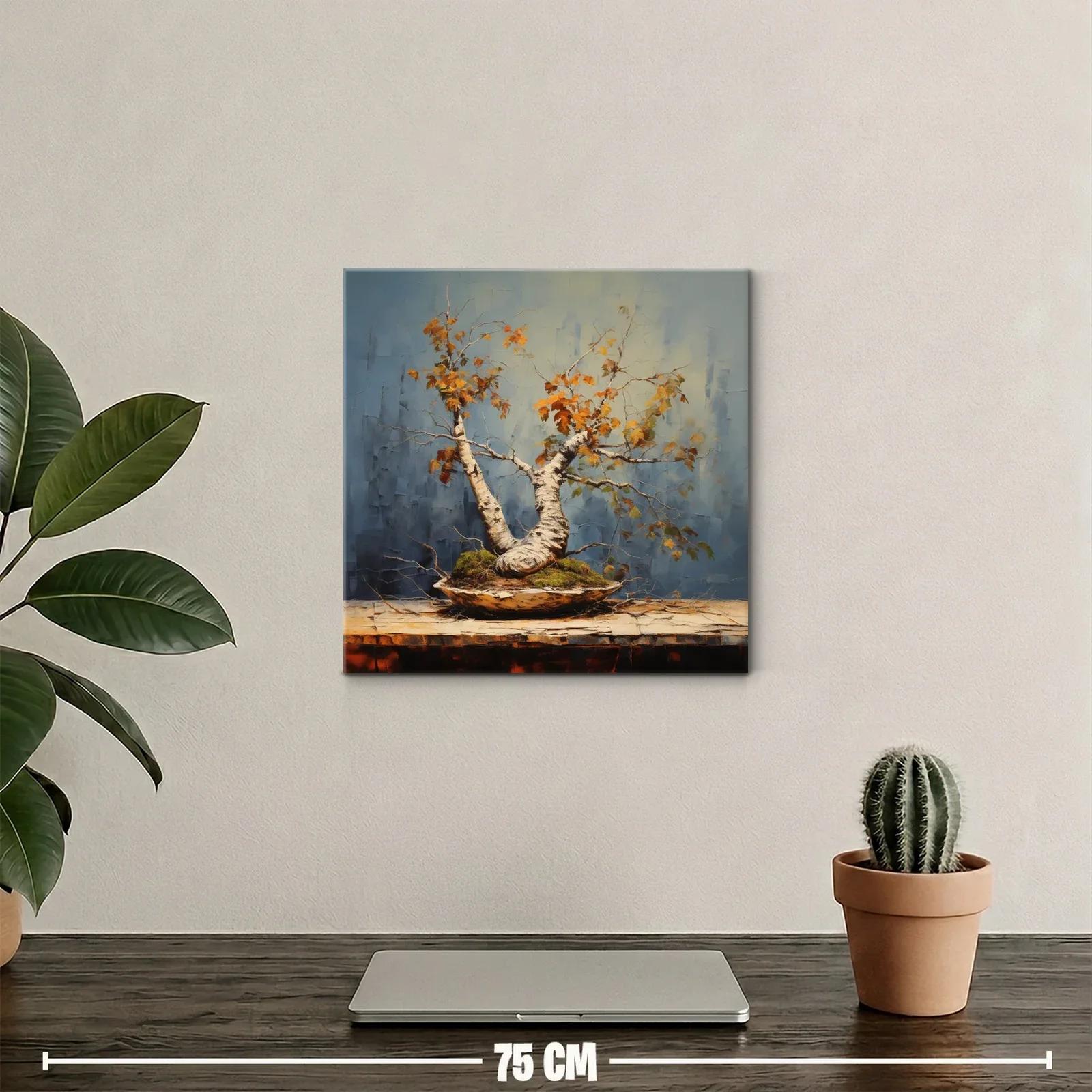 Árbol de otoño en maceta con tonos cálidos y fondo azul — miniatura 2