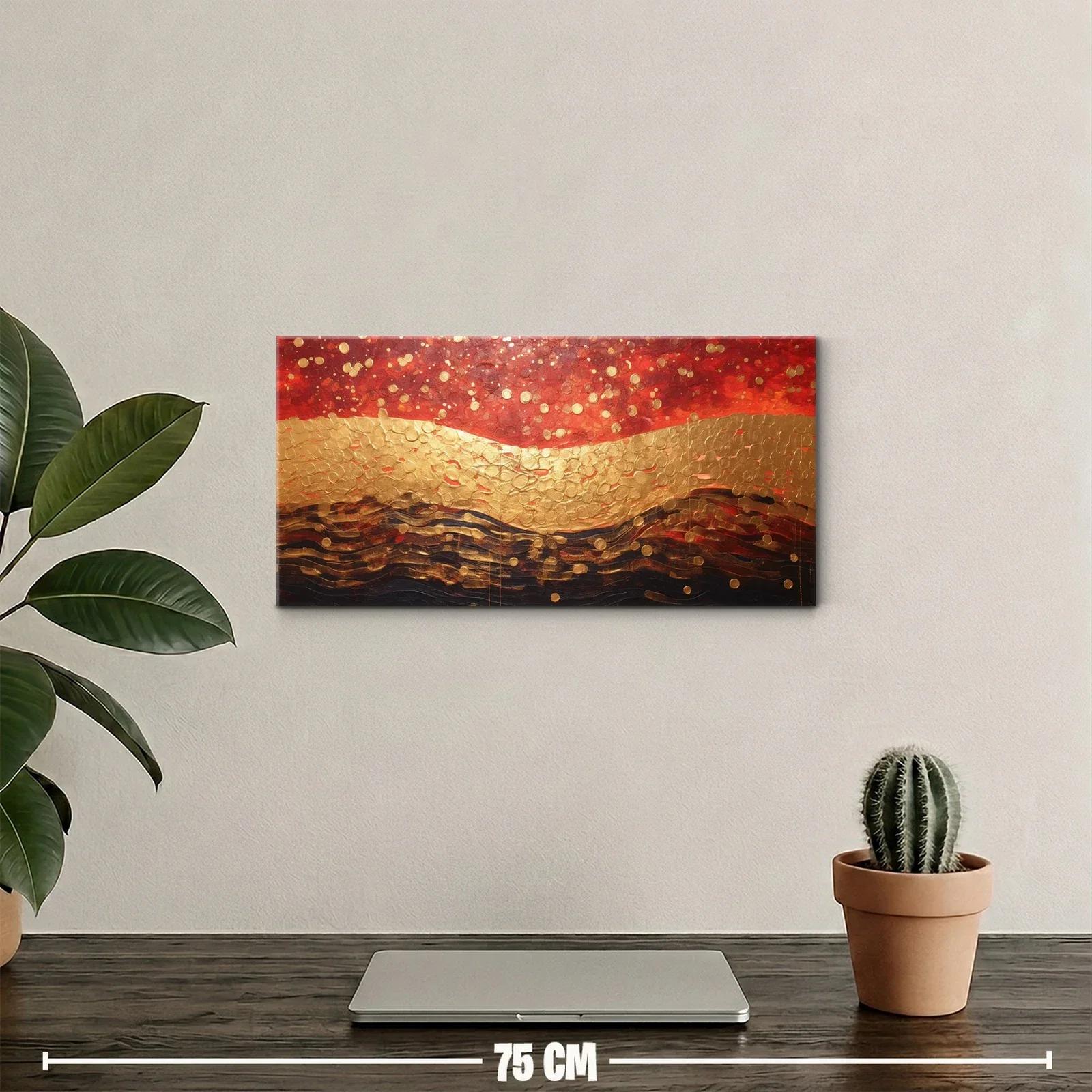 Cuadro paisaje abstracto de olas al atardecer con franja dorada — miniatura 2