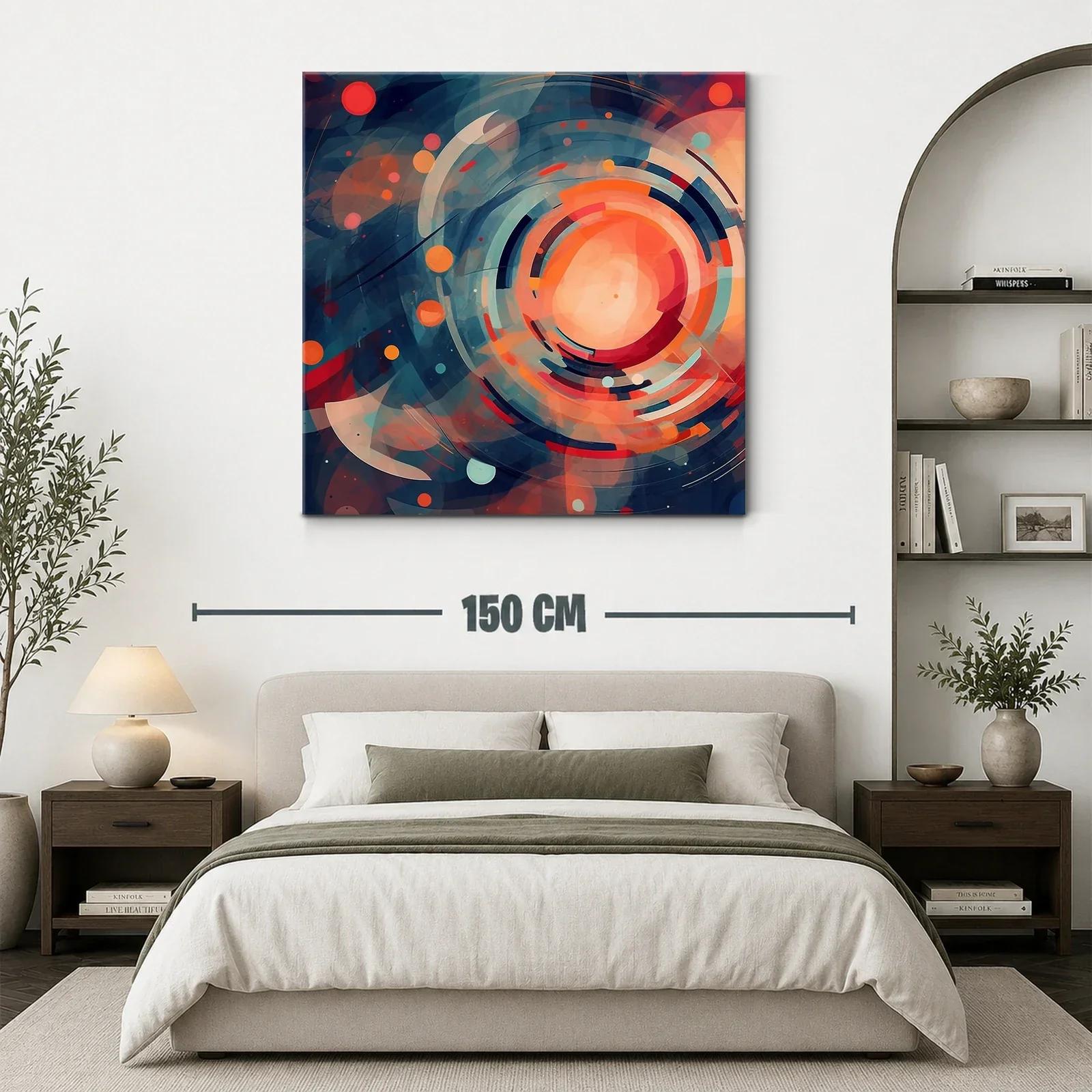 Cuadro abstracto con formas circulares y tonos cálidos y fríos — miniatura 3