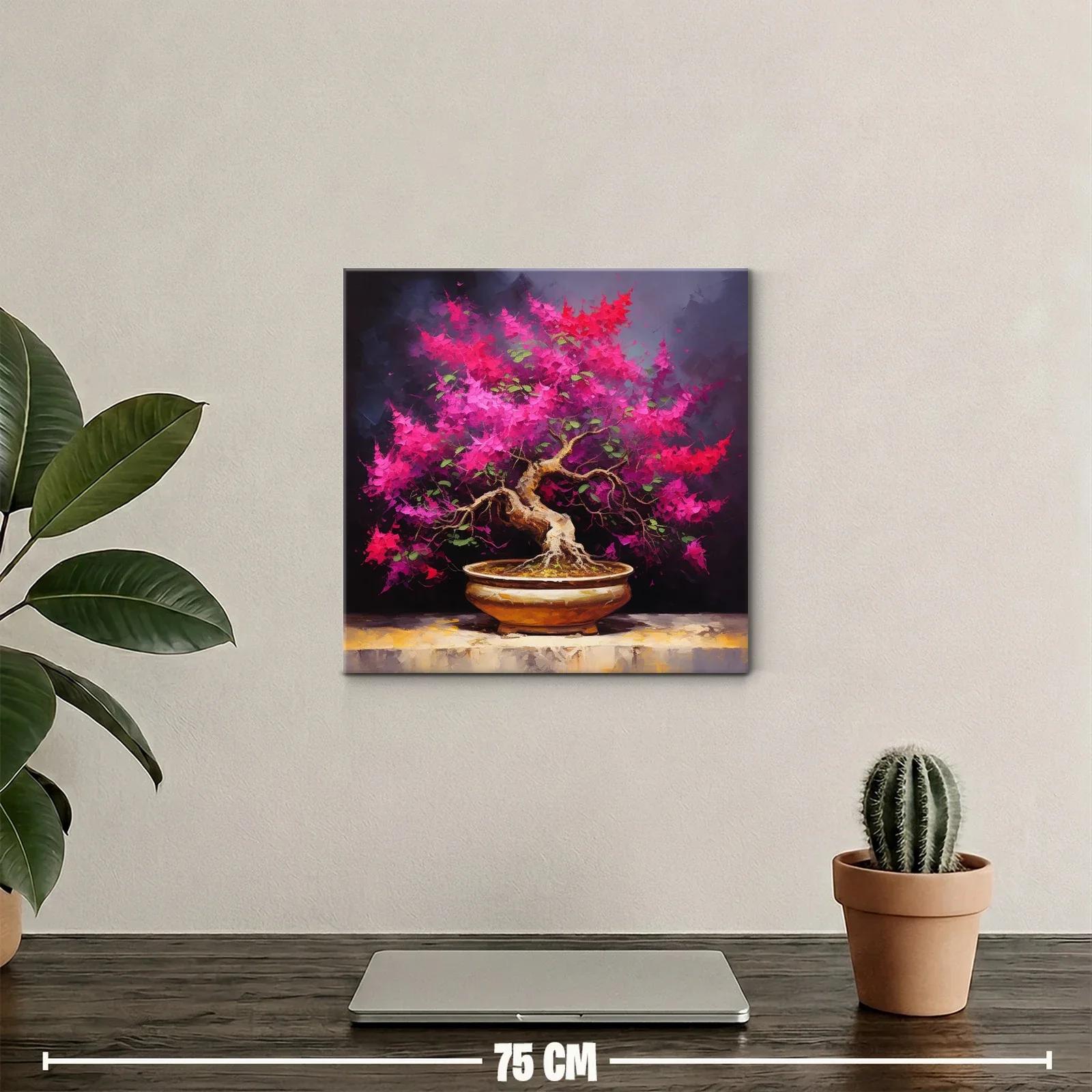 Bonsái en flor con tonos vibrantes y fondo oscuro — miniatura 2