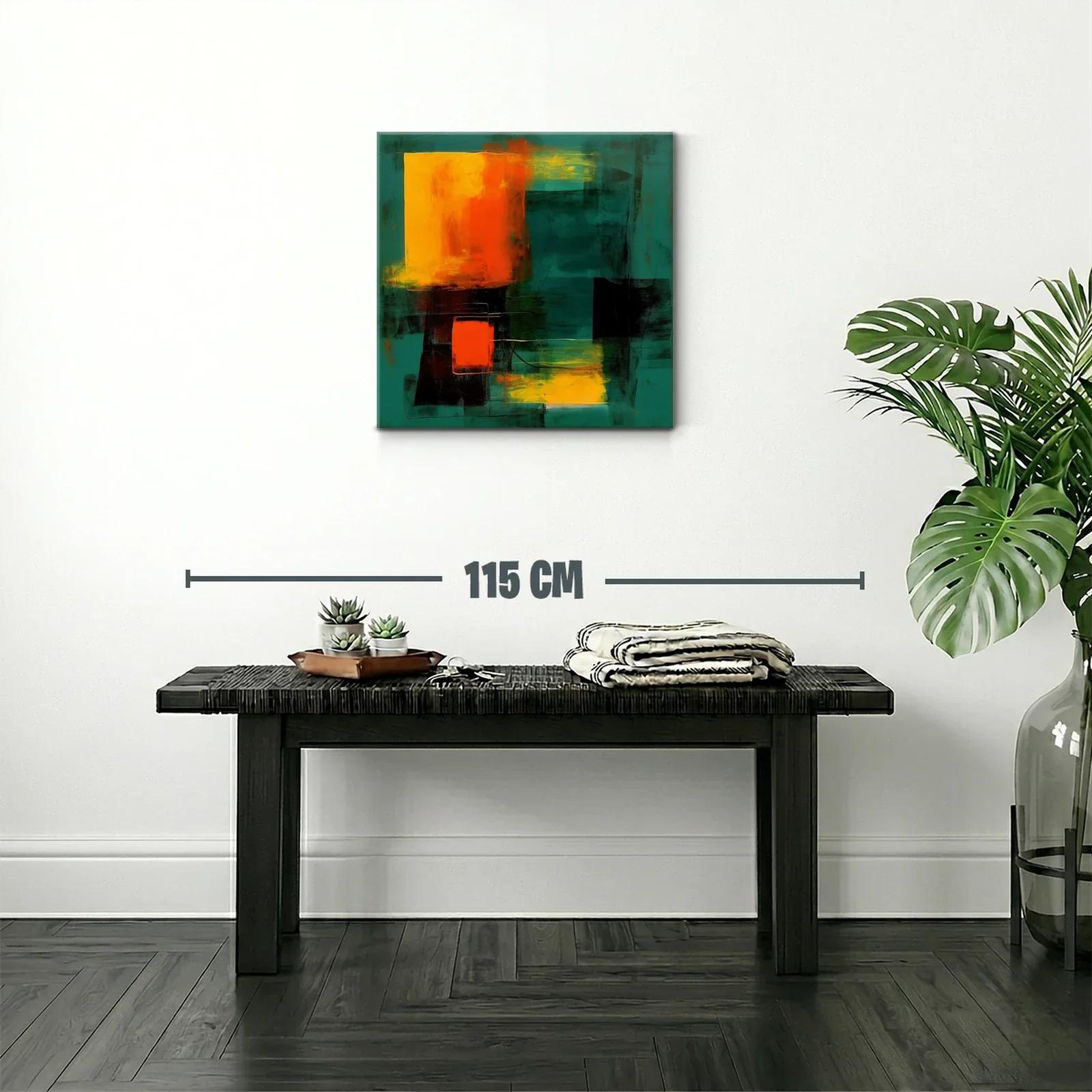 Cuadro abstracto con contraste vibrante en tonos verdes y naranjas — miniatura 2