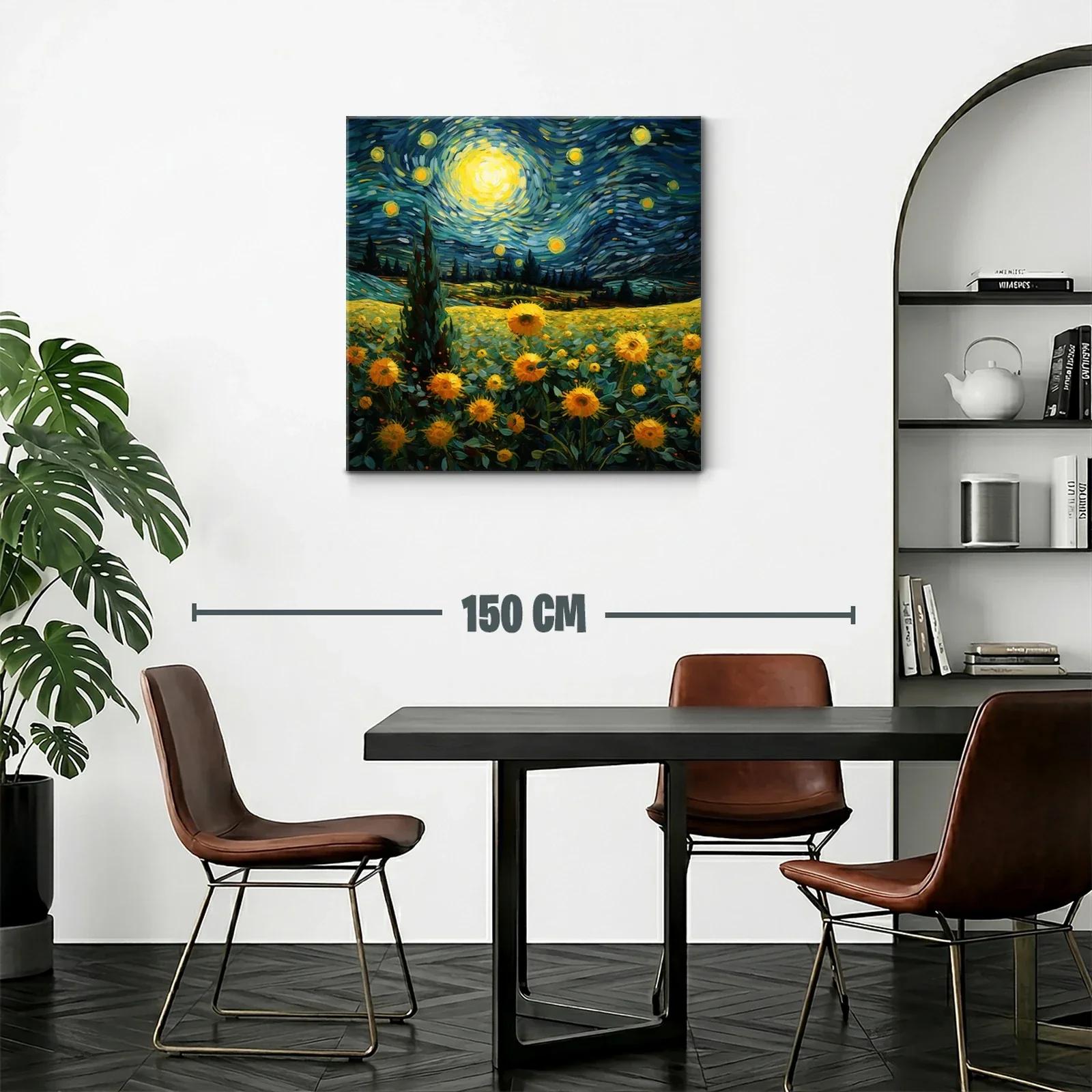 Campo de girasoles bajo cielo estrellado vibrante — miniatura 2