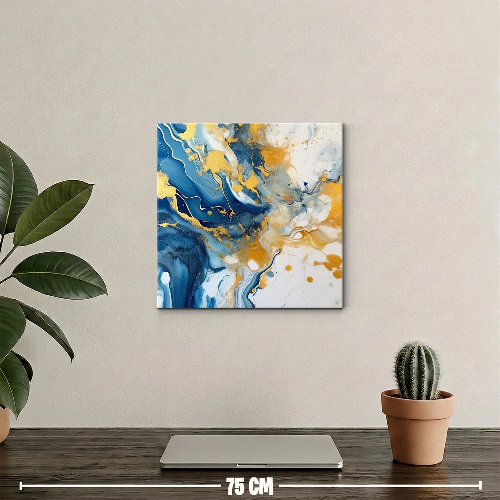 Cuadro abstracto con vibrantes tonos azules y dorados — miniatura 2