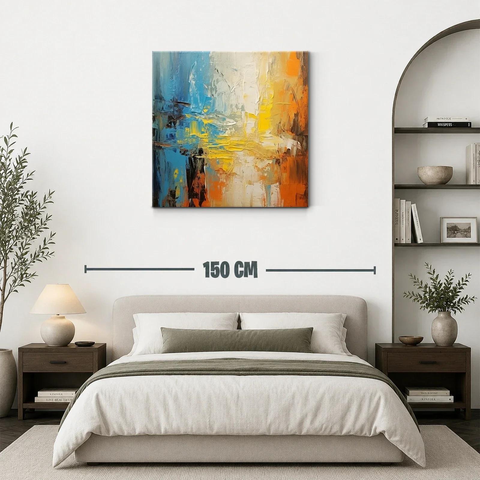 Cuadro abstracto con tonos cálidos y fríos vibrantes — miniatura 3