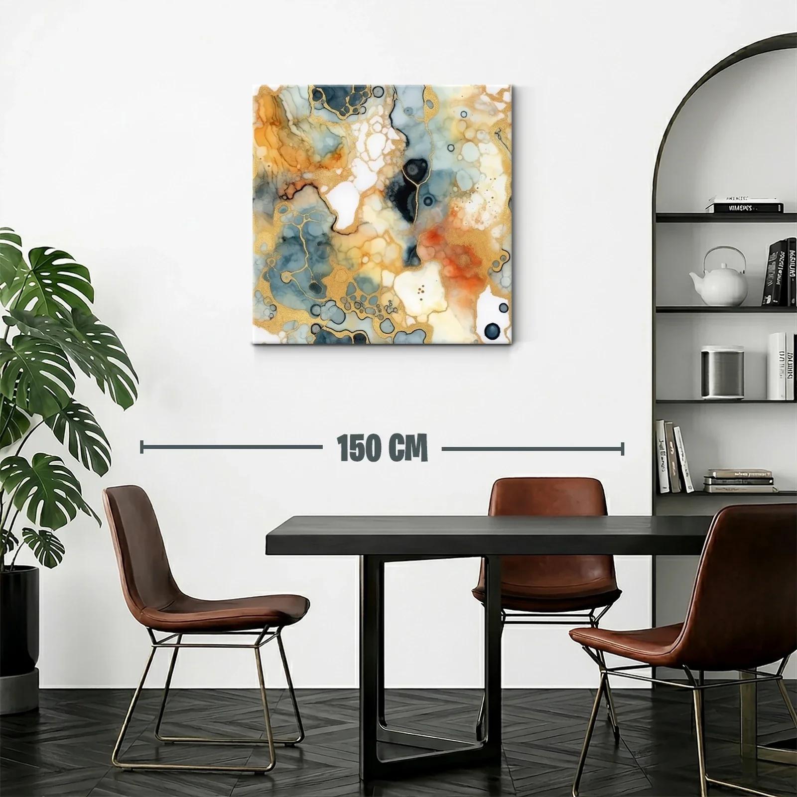 Cuadro abstracto con tonos dorados y azules intensos — miniatura 2