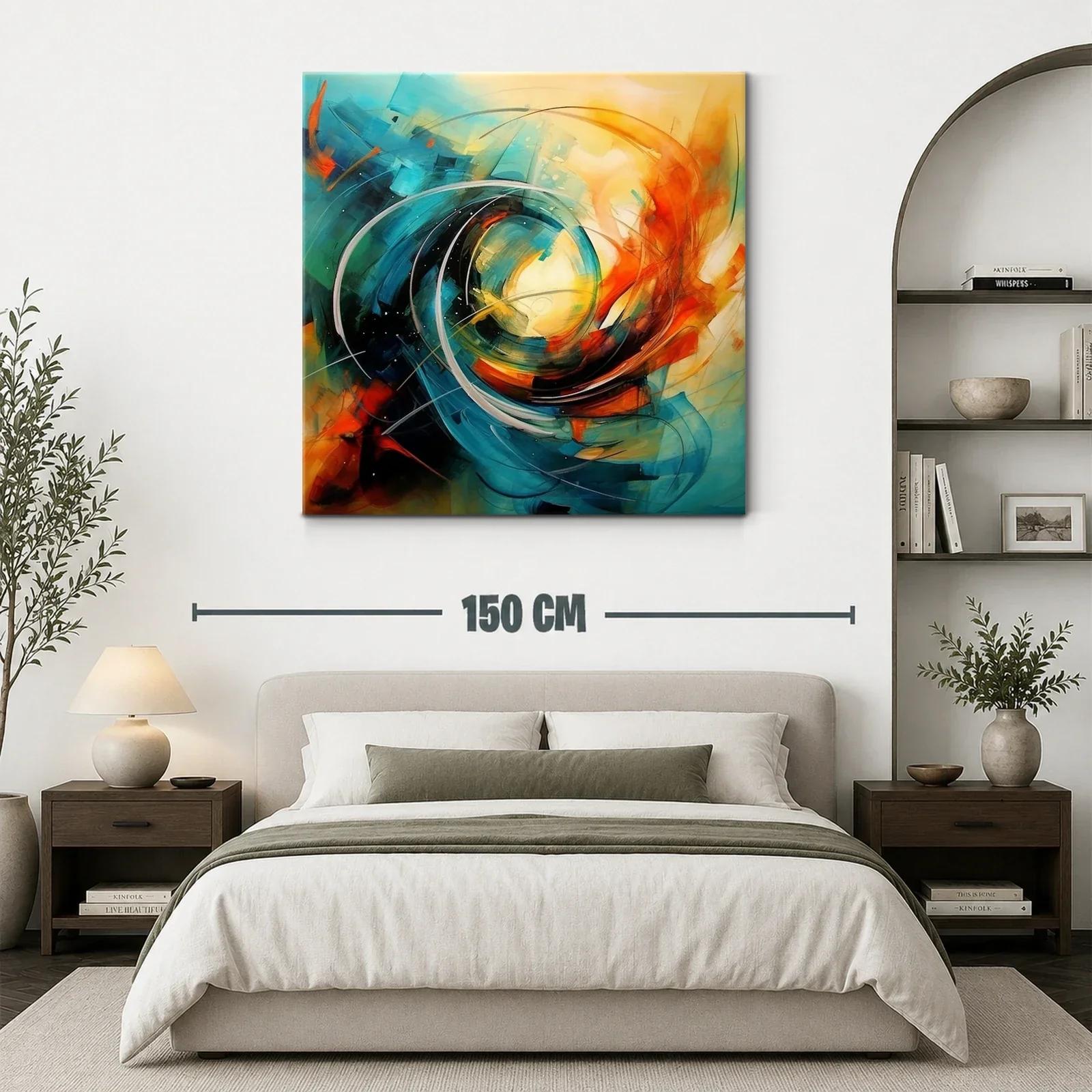 Cuadro abstracto con energía vibrante y dinámica en azul y naranja — miniatura 3