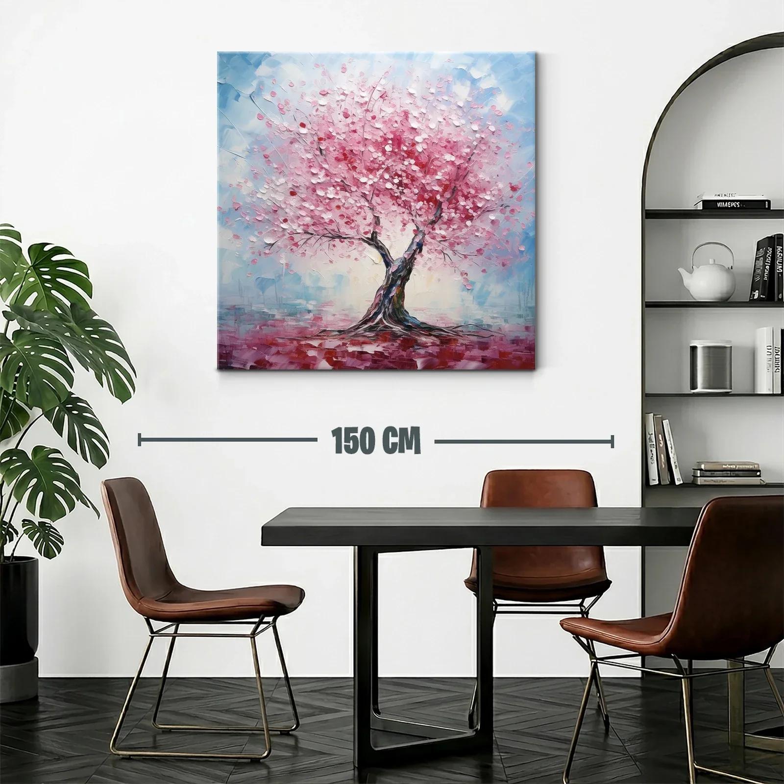 Árbol de flores rosas con fondo azul y rojo vibrante — miniatura 2