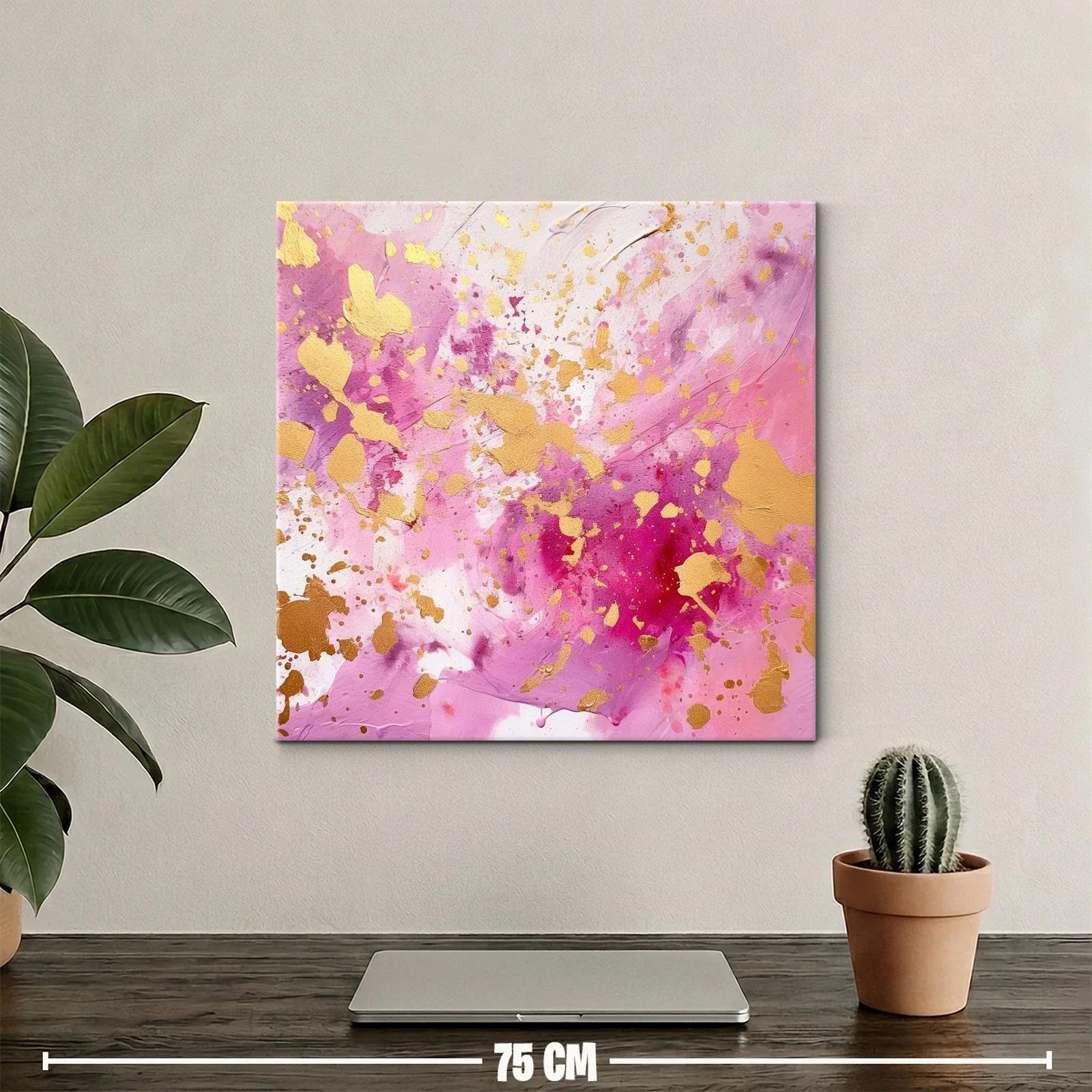 Cuadro abstracto con explosión de dorado y tonos rosas — miniatura 2