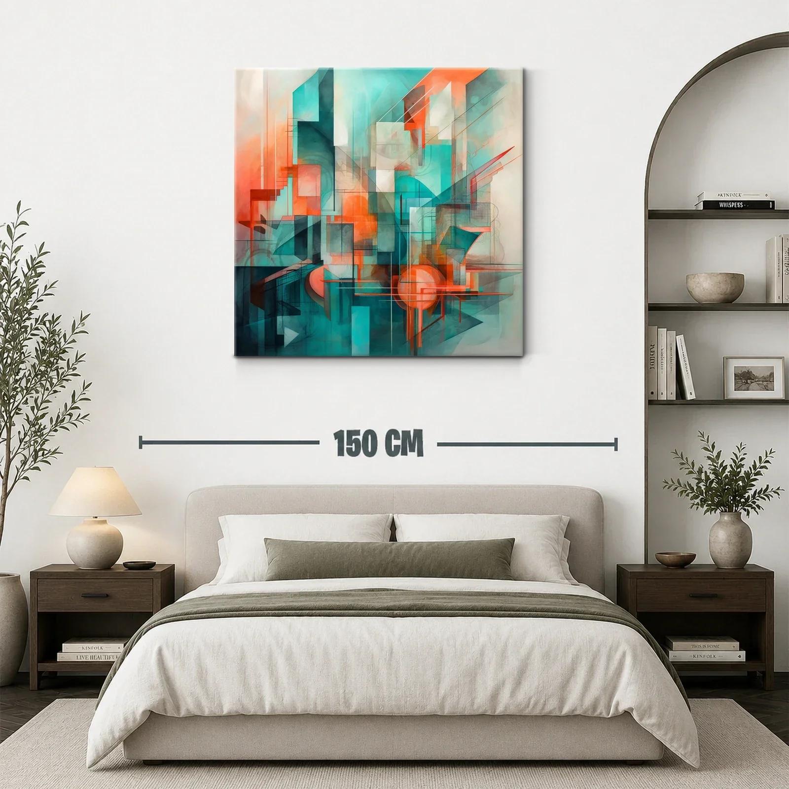 Composición abstracta con tonos turquesa y naranja vibrante — miniatura 3