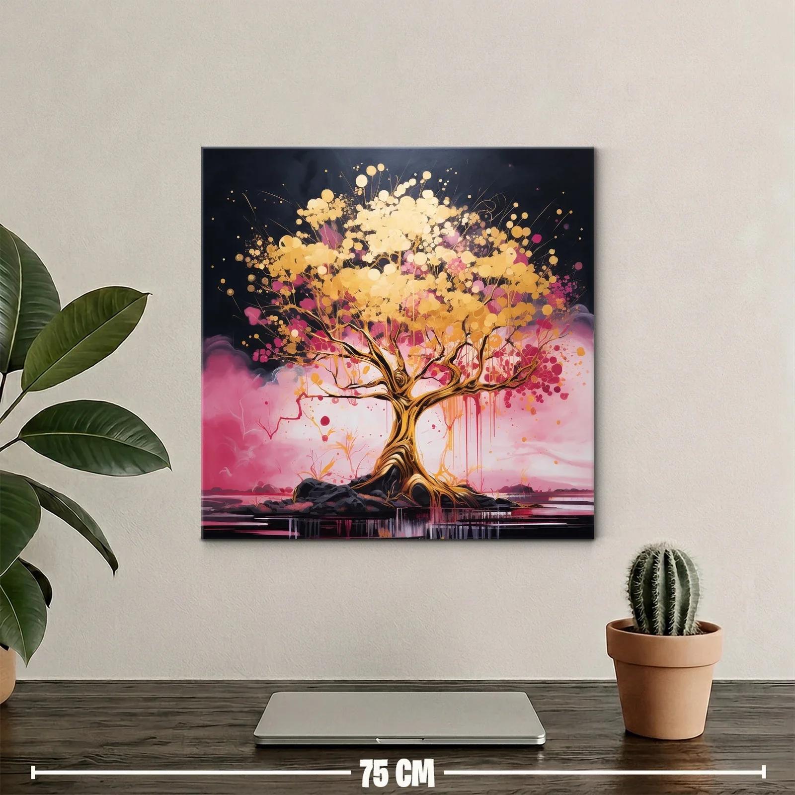 Árbol dorado con vibrantes tonos rosas sobre fondo oscuro — miniatura 2