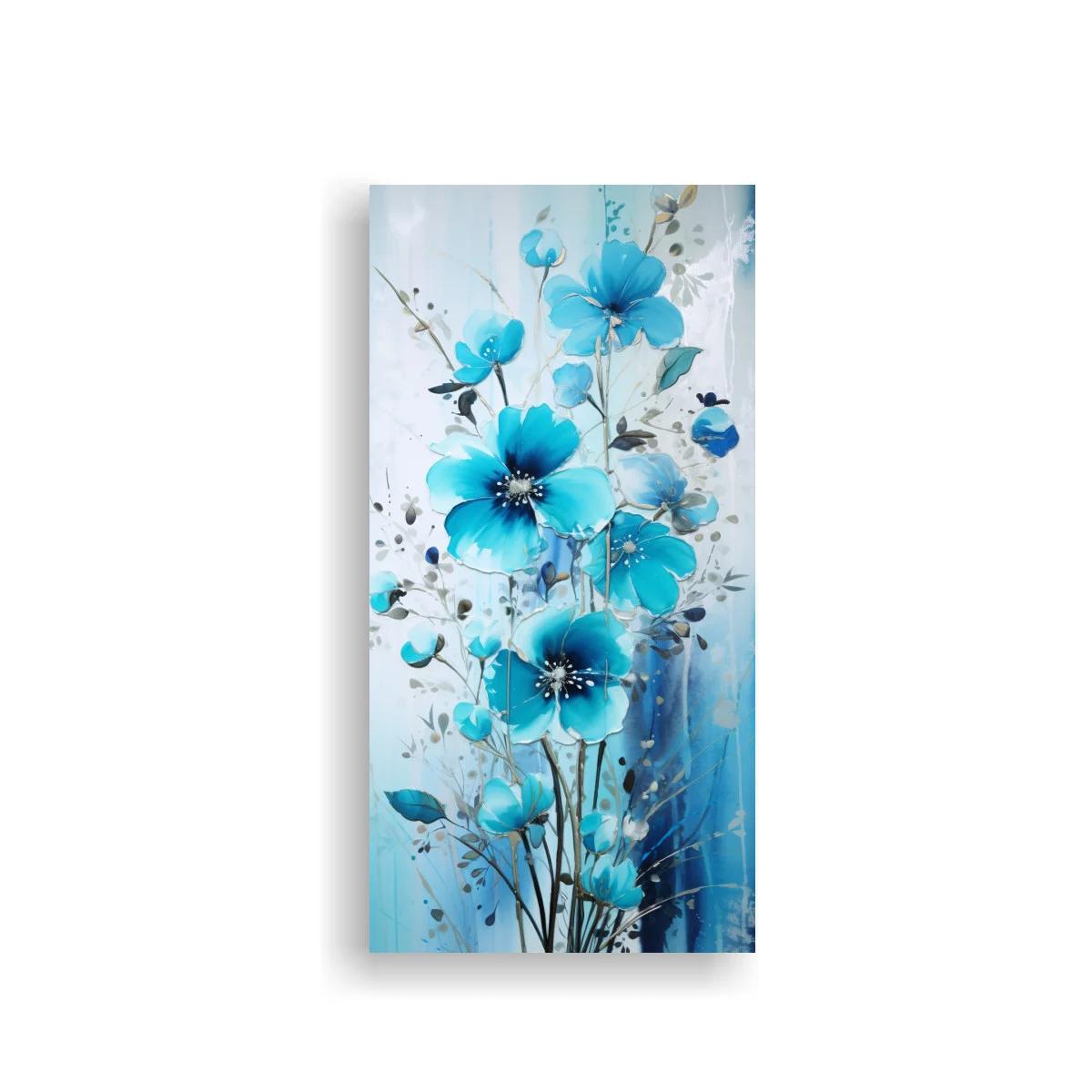 Cuadro flores azules sobre fondo suave con pinceladas fluidas — imagen principal