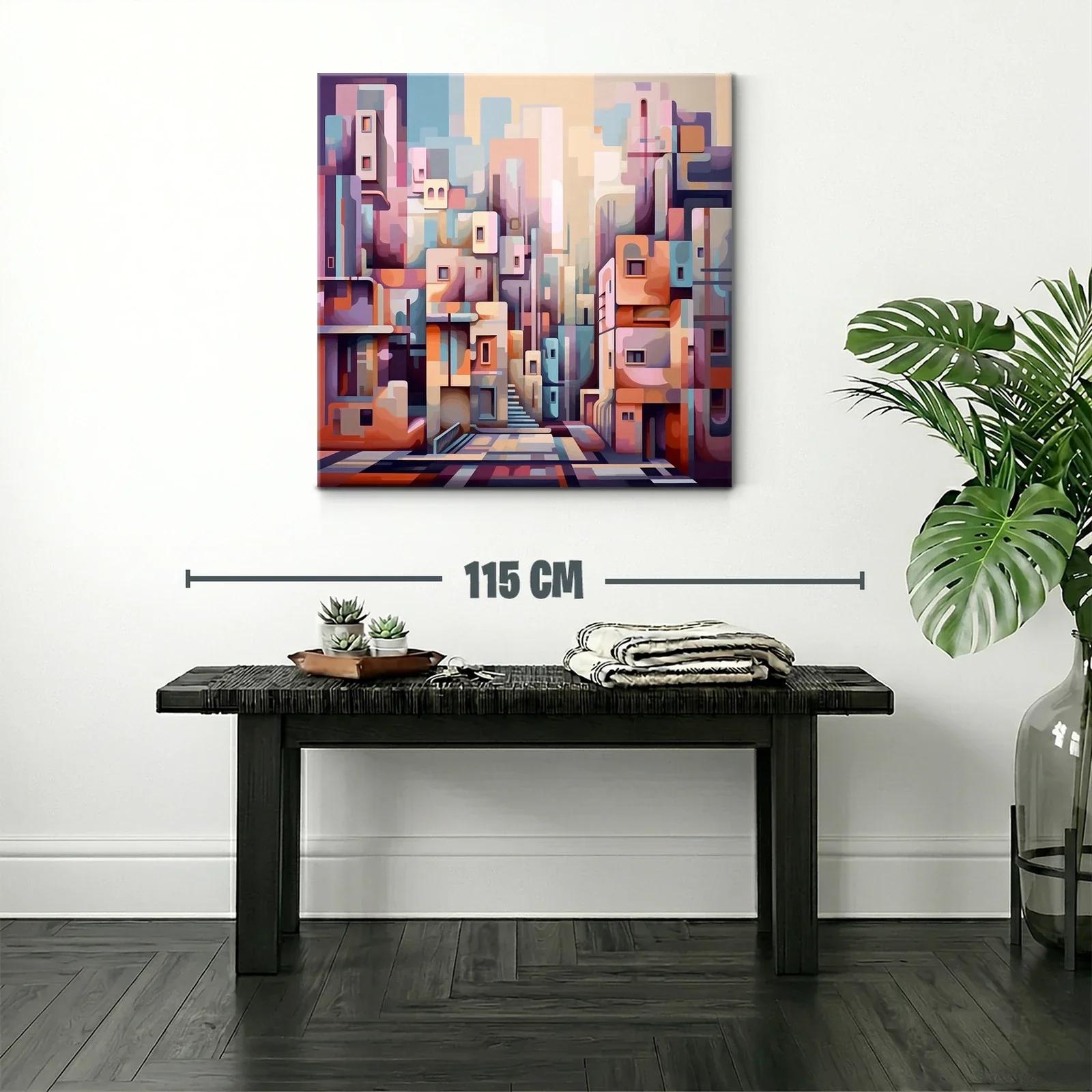 Composición urbana abstracta en tonos pastel y cálidos — miniatura 2