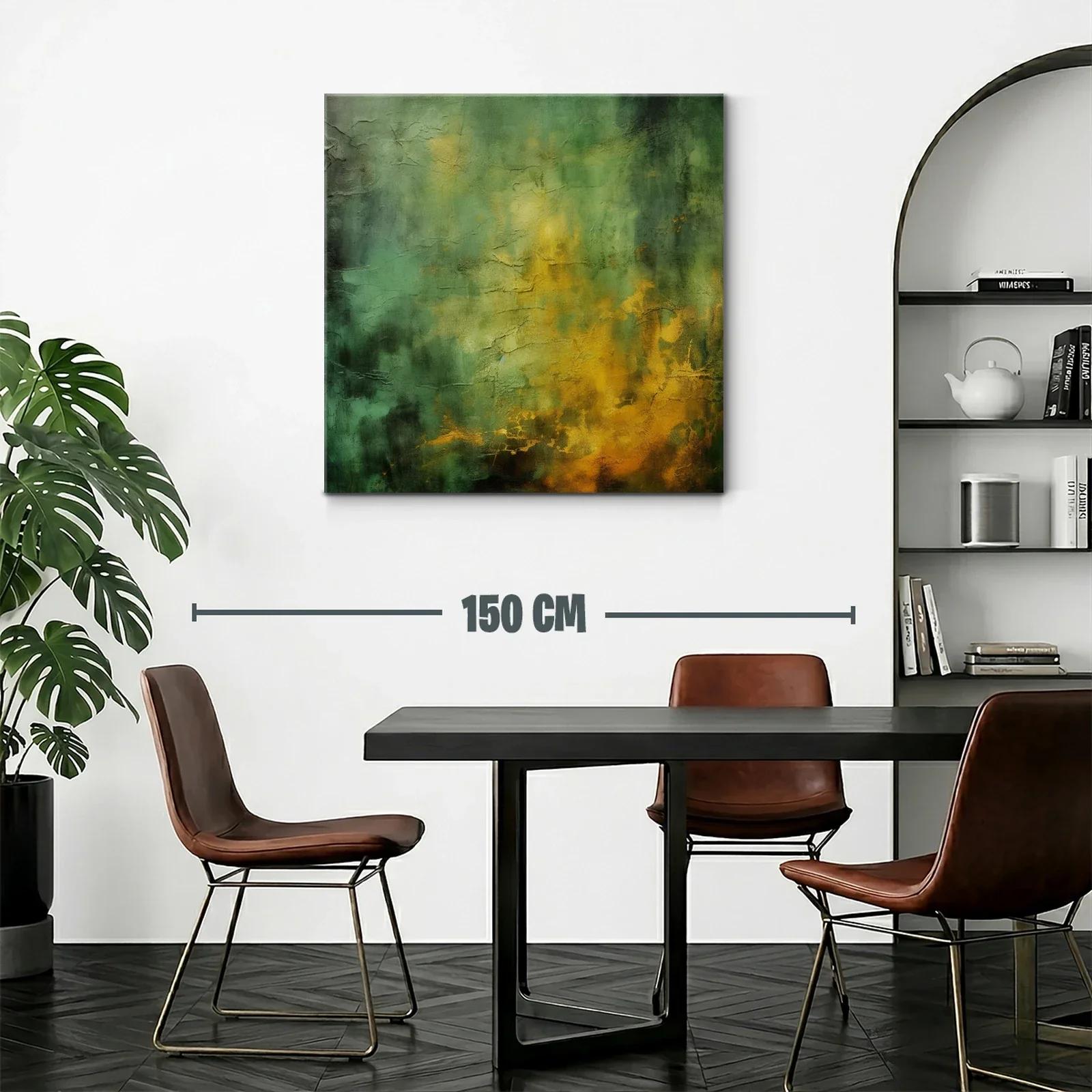 Cuadro abstracto con texturas en tonos verdes y dorados — miniatura 2