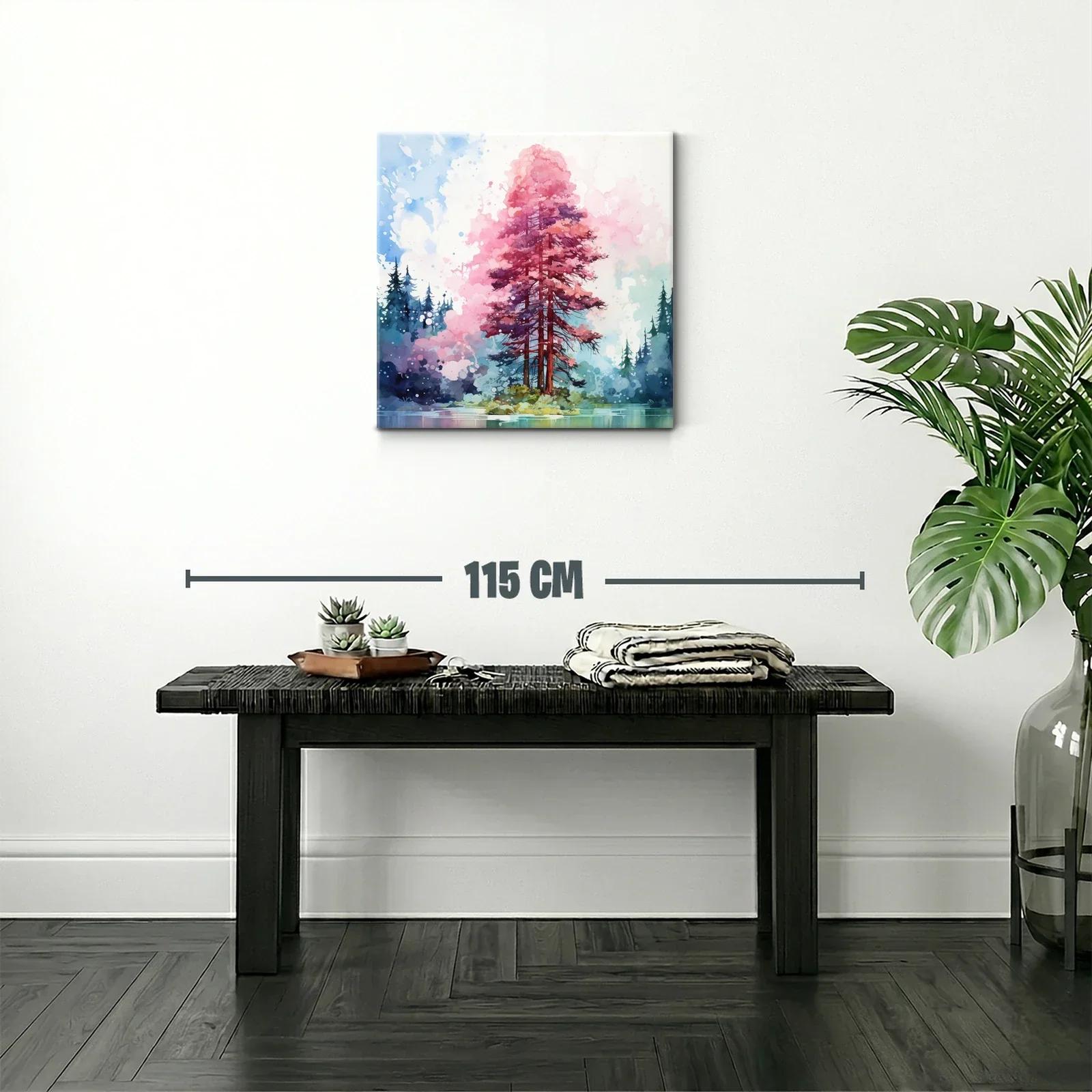 Árbol rosa sobre isla en lago entre bosque difuminado — miniatura 2