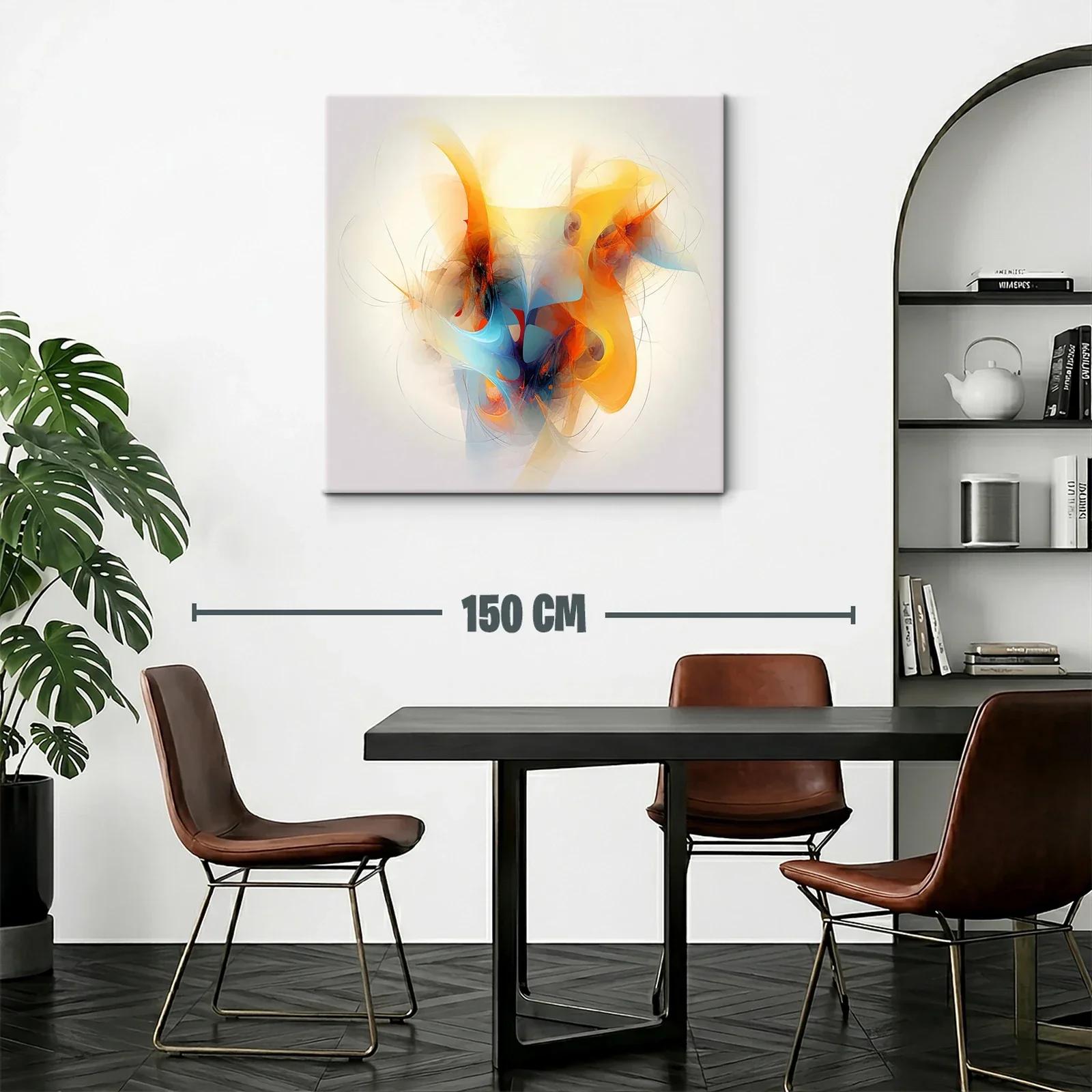 Cuadro abstracto con vibrantes formas en tonos cálidos y azules — miniatura 2