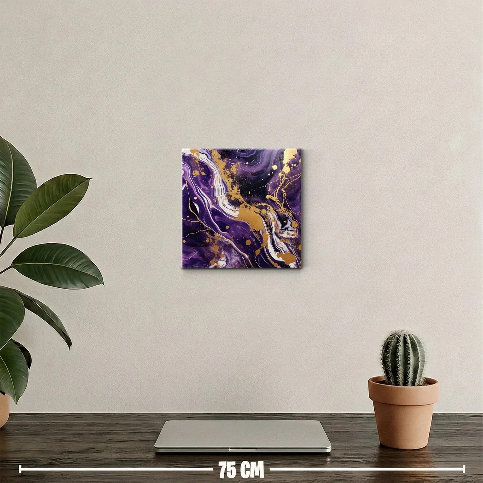 Cuadro abstracto con diseños fluidos en tonos morados y dorados — miniatura 2