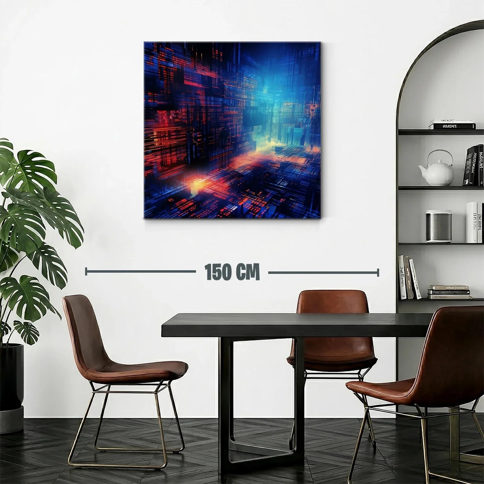 Ciudad futurista iluminada con líneas digitales y luces cálidas — miniatura 2