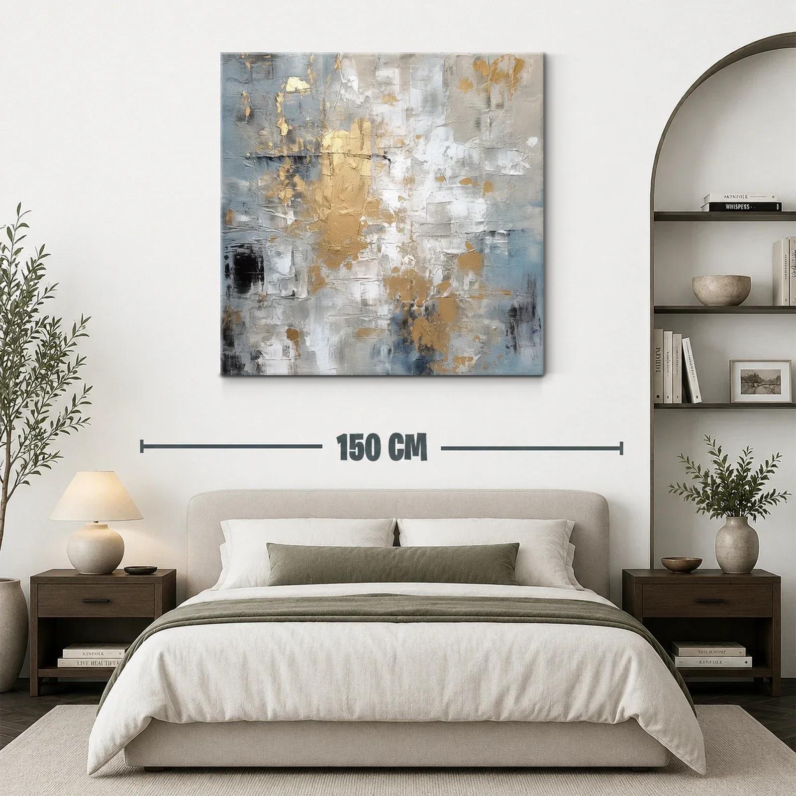 Cuadro abstracto con tonos dorados y grises moderno — miniatura 3