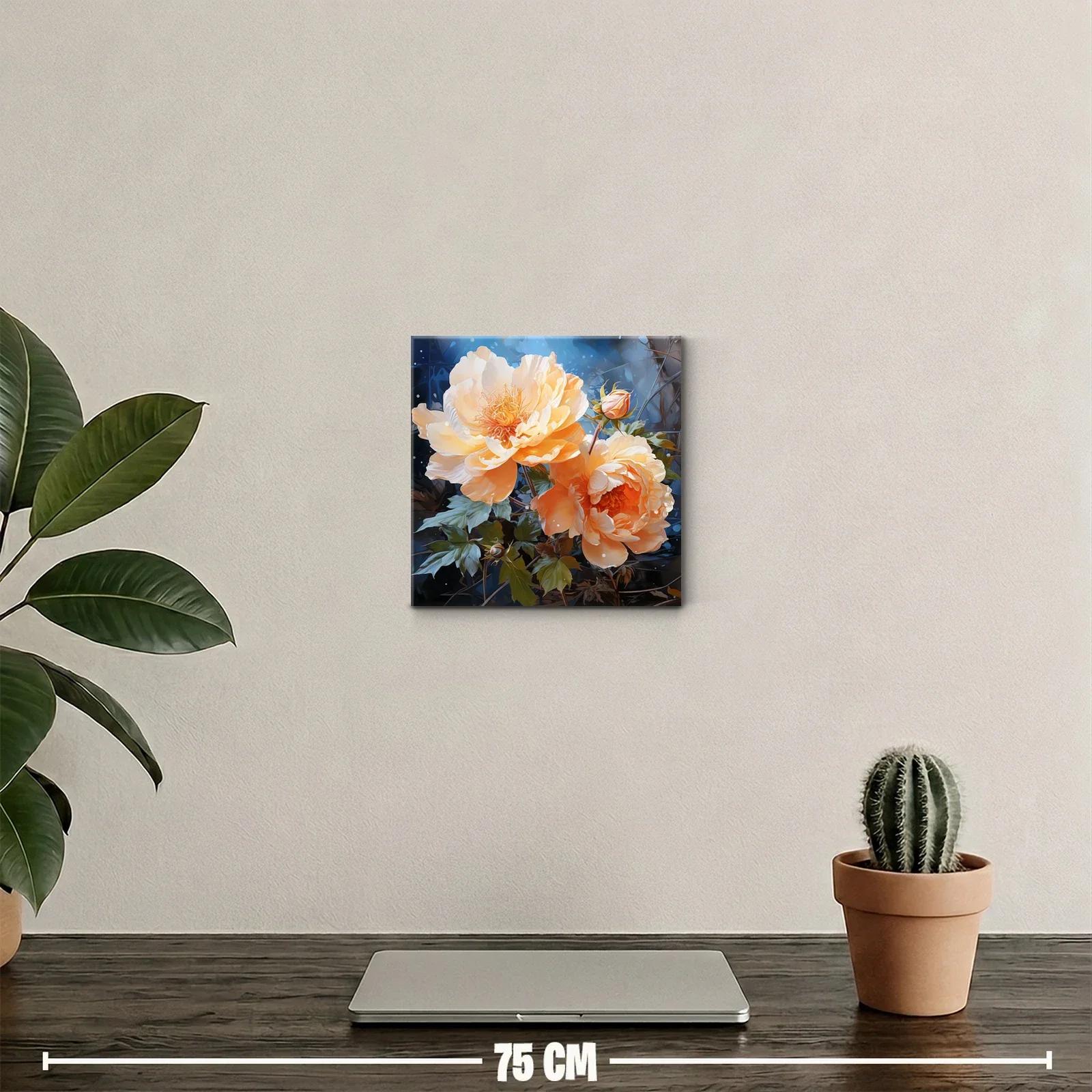 Cuadro con delicadas flores en tonos durazno y azul noche — miniatura 2