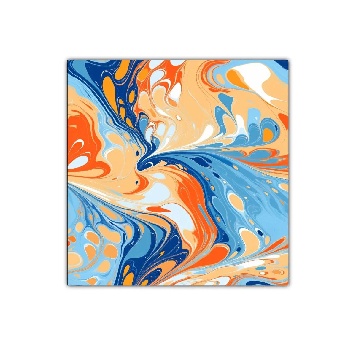 Cuadro abstracto con dinámicos remolinos en tonos cálidos y azules — imagen principal