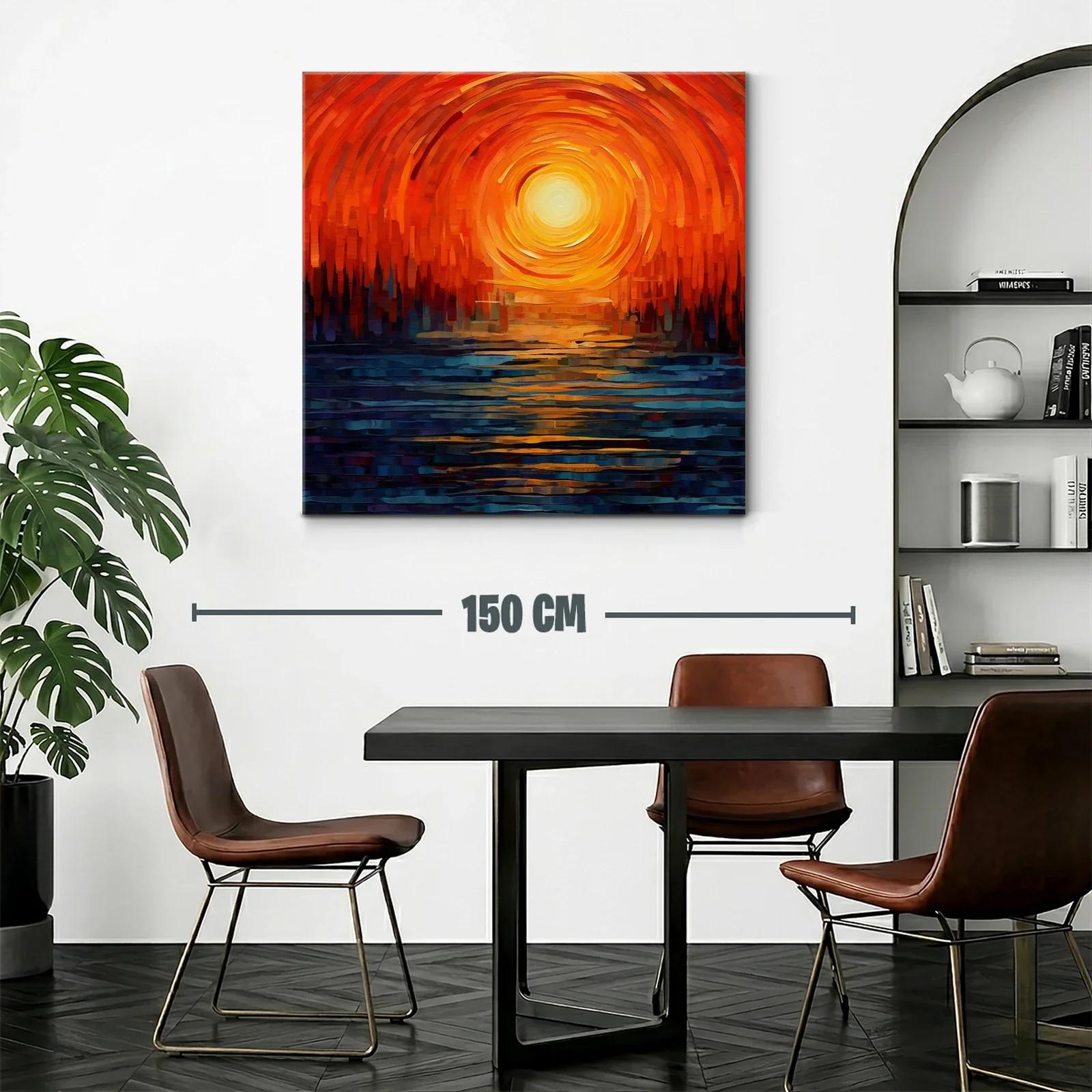 Cuadro abstracto con atardecer en tonos cálidos y contrastantes — miniatura 2