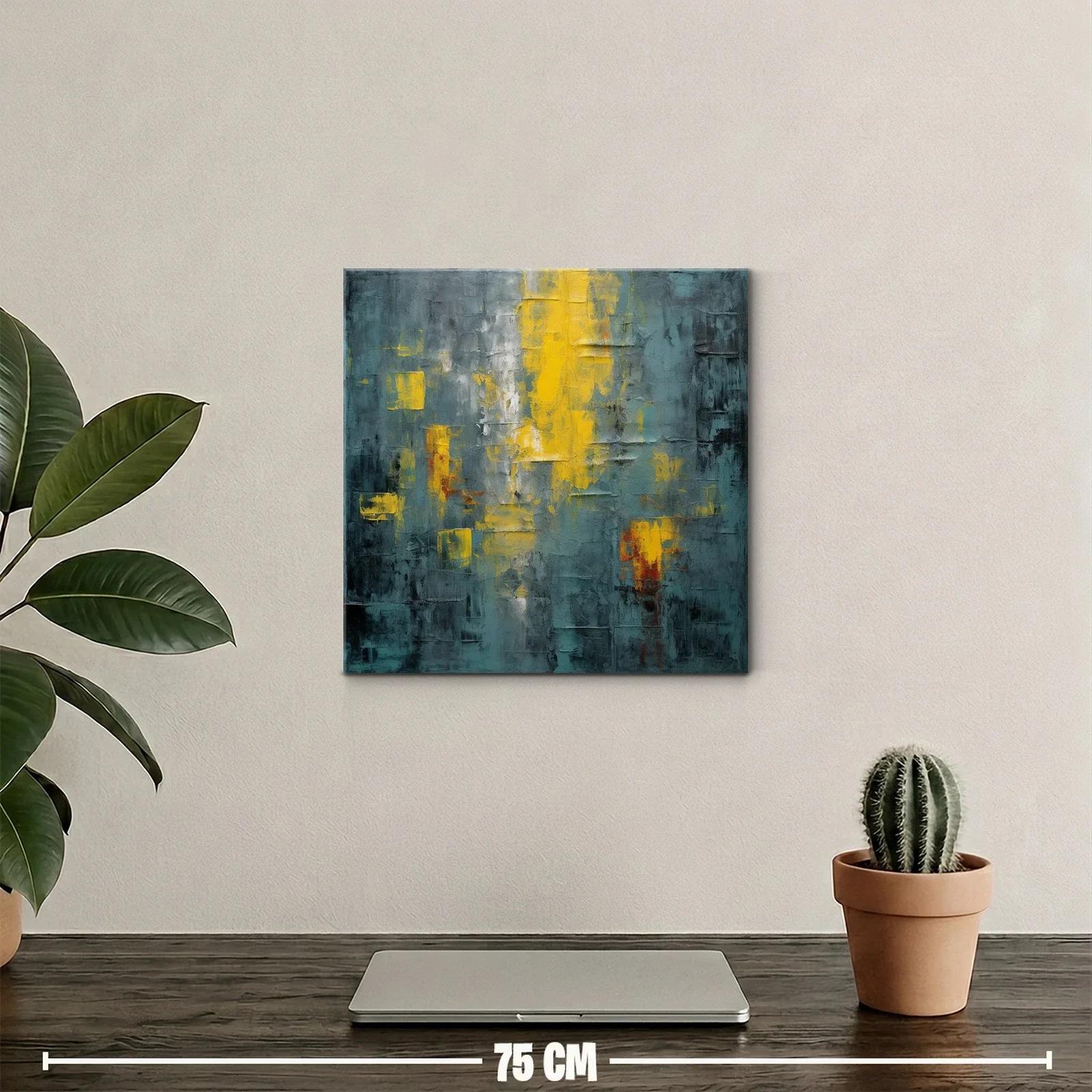 Cuadro abstracto con tonos amarillos y gris azul oscuro — miniatura 2