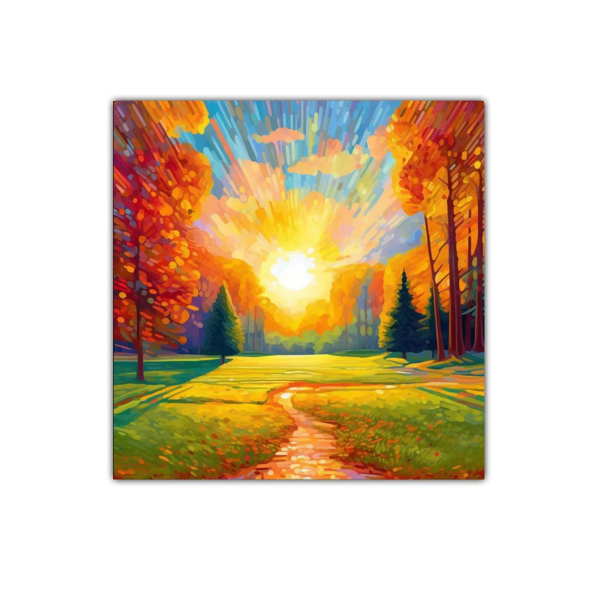 Camino iluminado por el sol entre árboles otoñales — miniatura 1