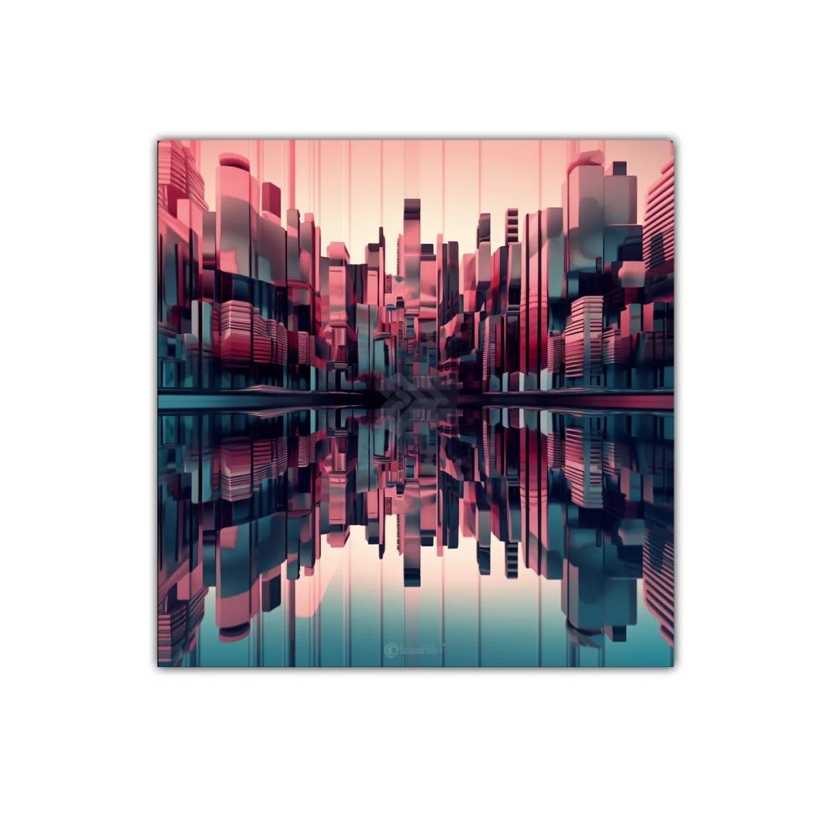 Ciudad futurista reflejada en tonos rosa y azul oscuro — miniatura 1