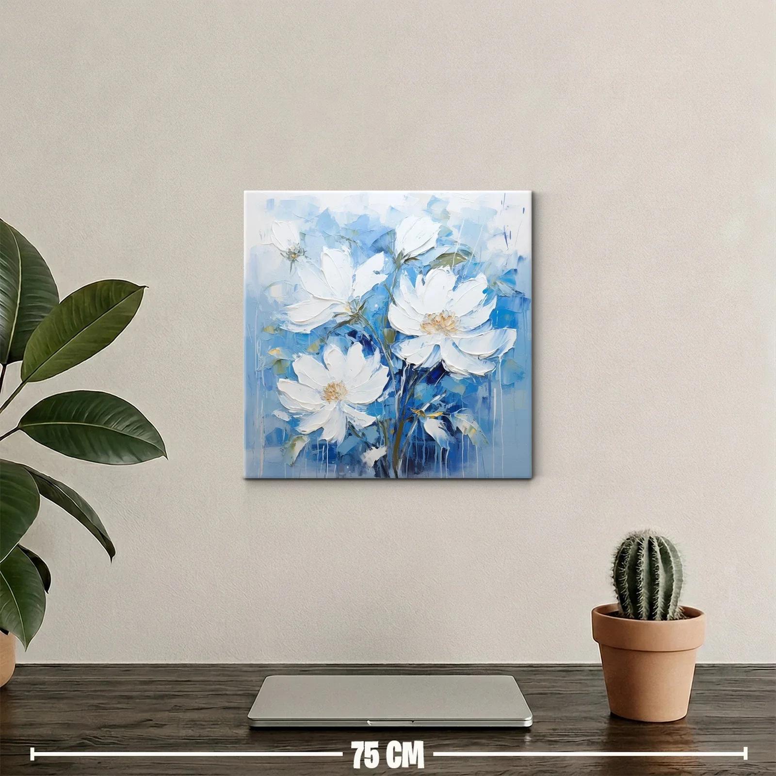 Cuadro con delicadas flores blancas sobre fondo azul — miniatura 2