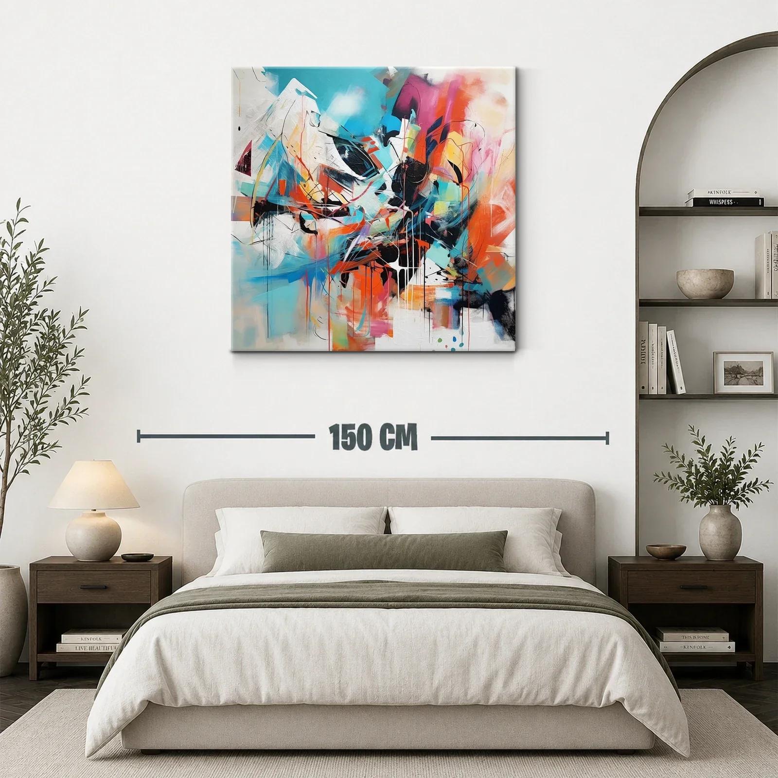 Cuadro abstracto con vibrantes tonos turquesa y naranja — miniatura 3